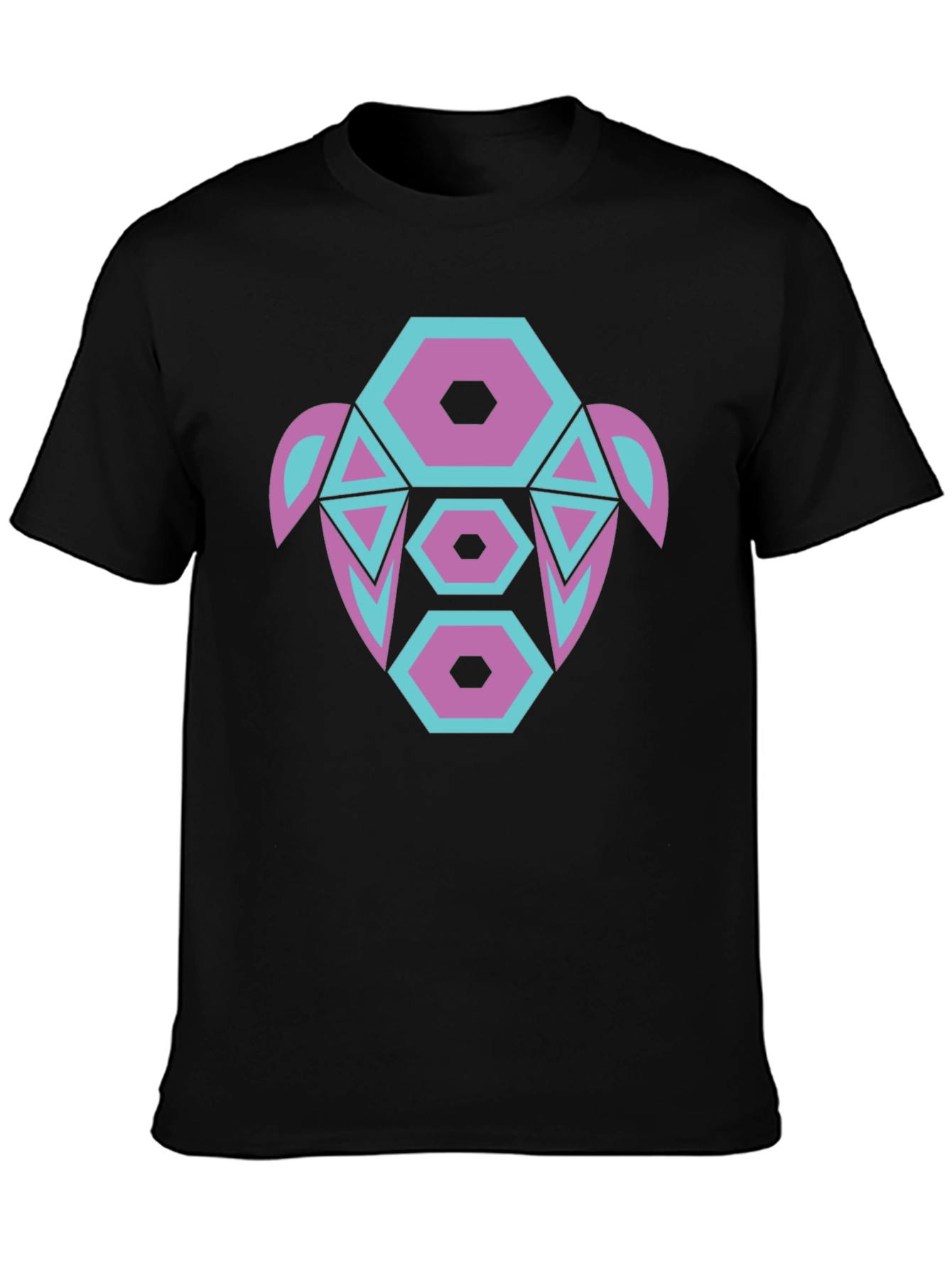Abstract Turtle Graphic Tee - Black Cotton