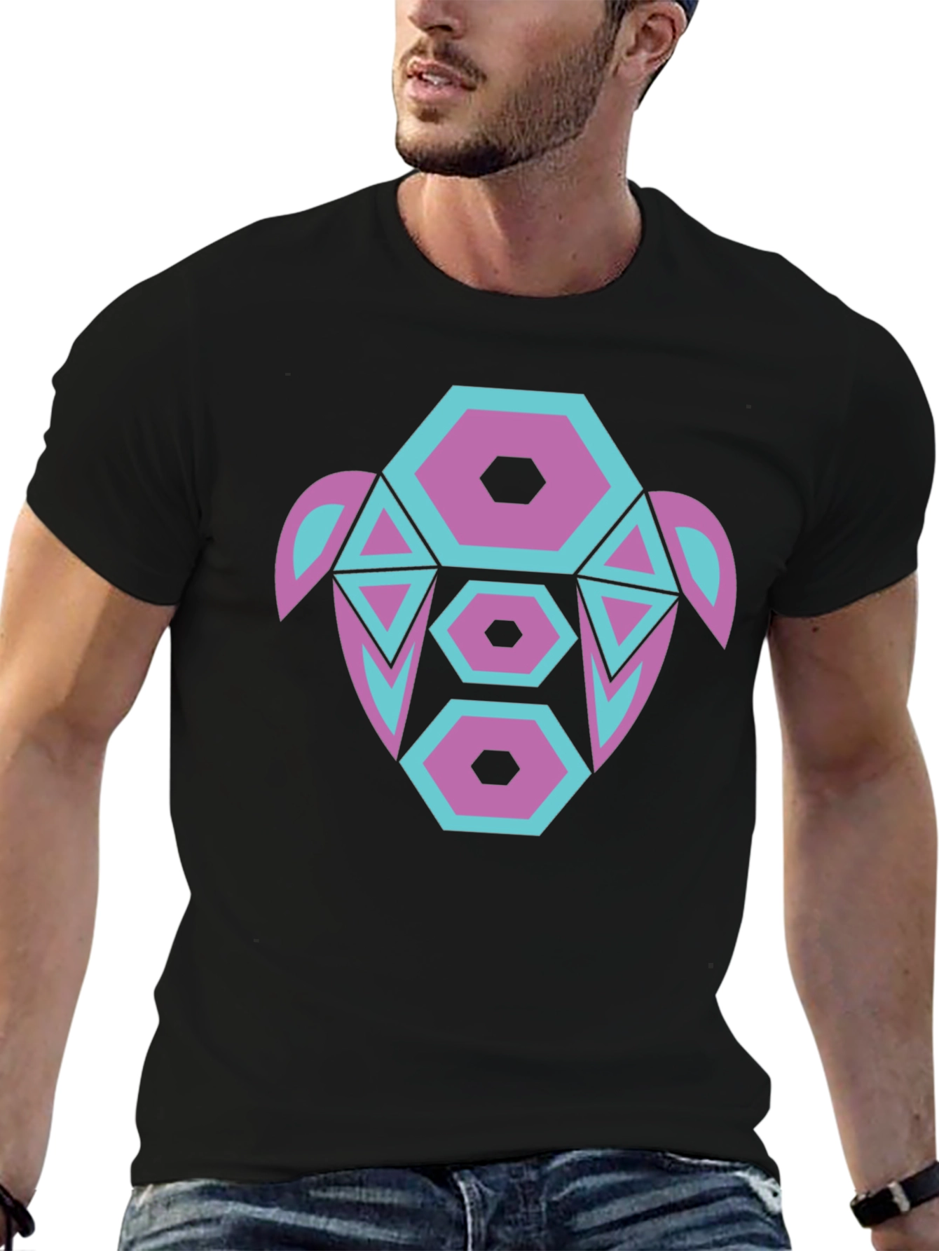 Abstract Turtle Graphic Tee - Black Cotton
