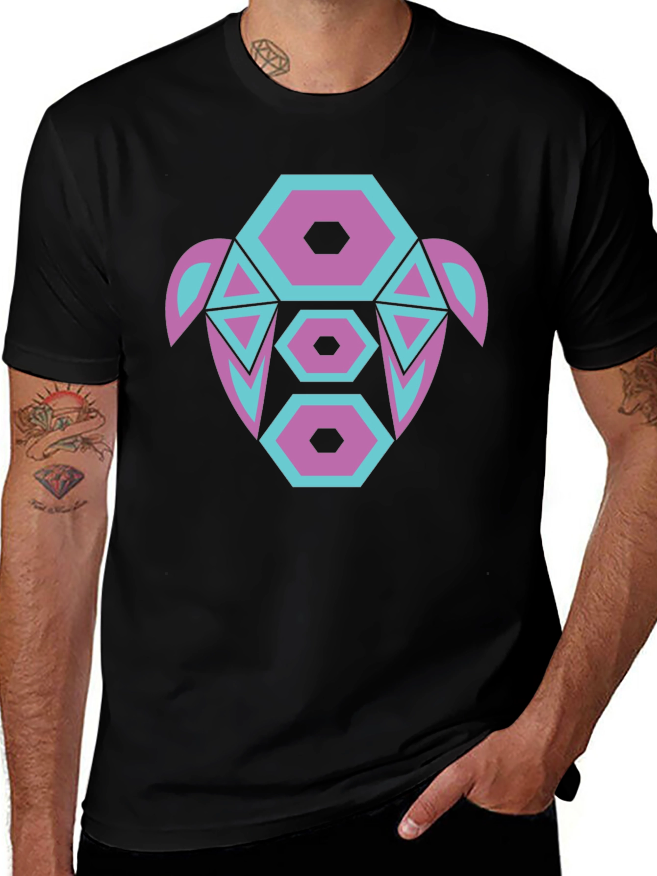 Abstract Turtle Graphic Tee - Black Cotton