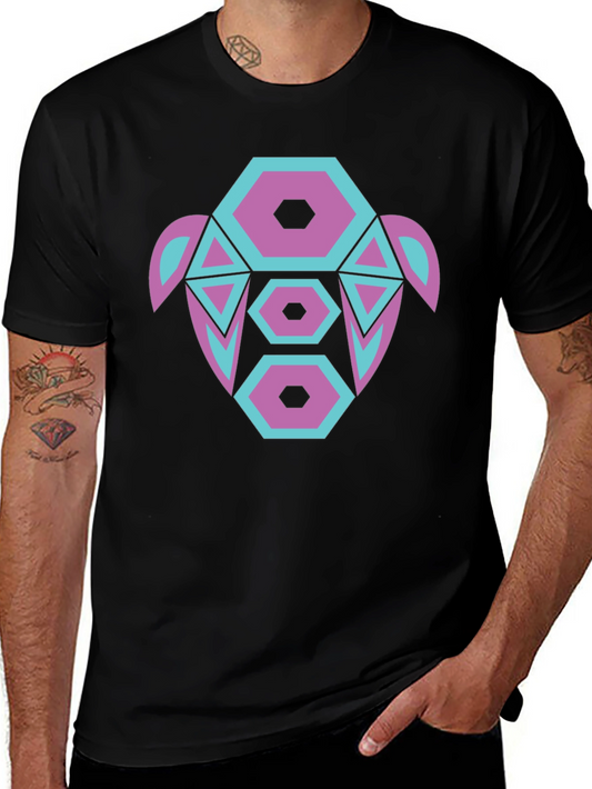 Abstract Turtle Graphic Tee - Black Cotton