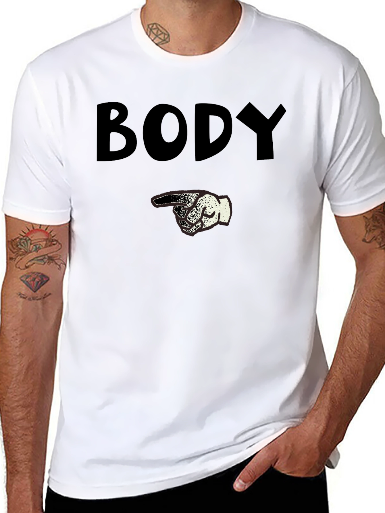 Humorous Body Graphic Print Black T-Shirt