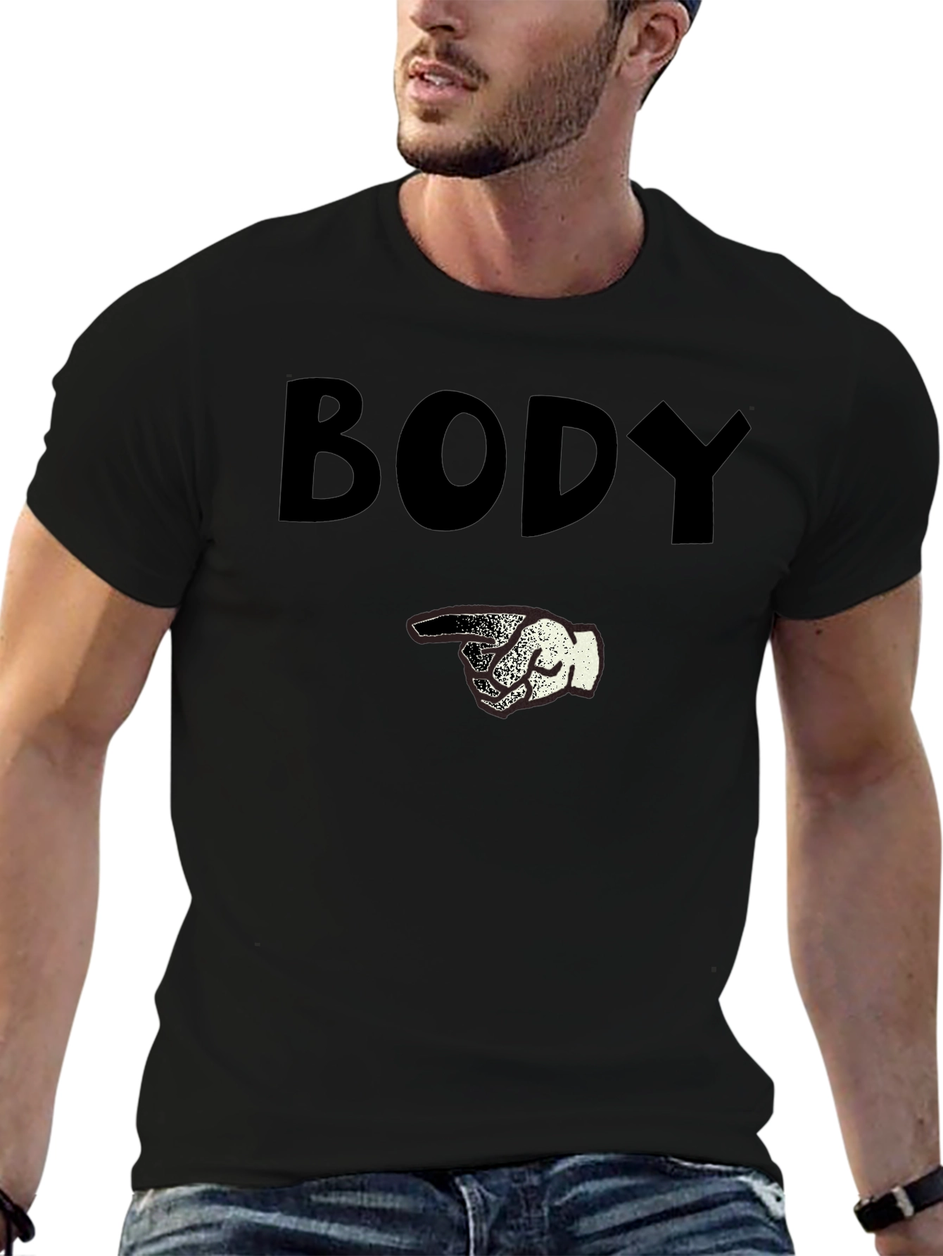 Humorous Body Graphic Print Black T-Shirt