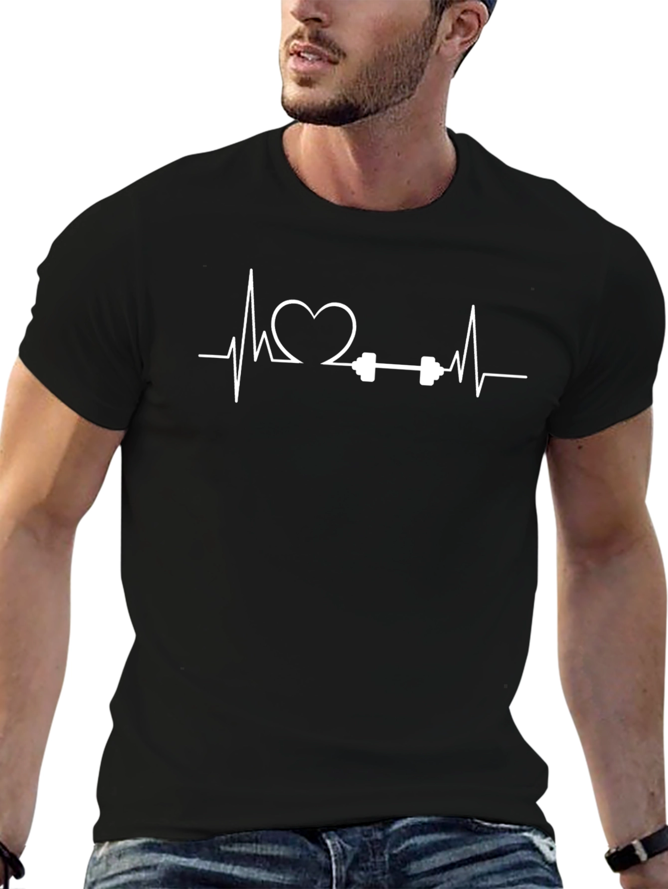 Heartbeat Barbell Graphic Tee - Fitness Lover Shirt