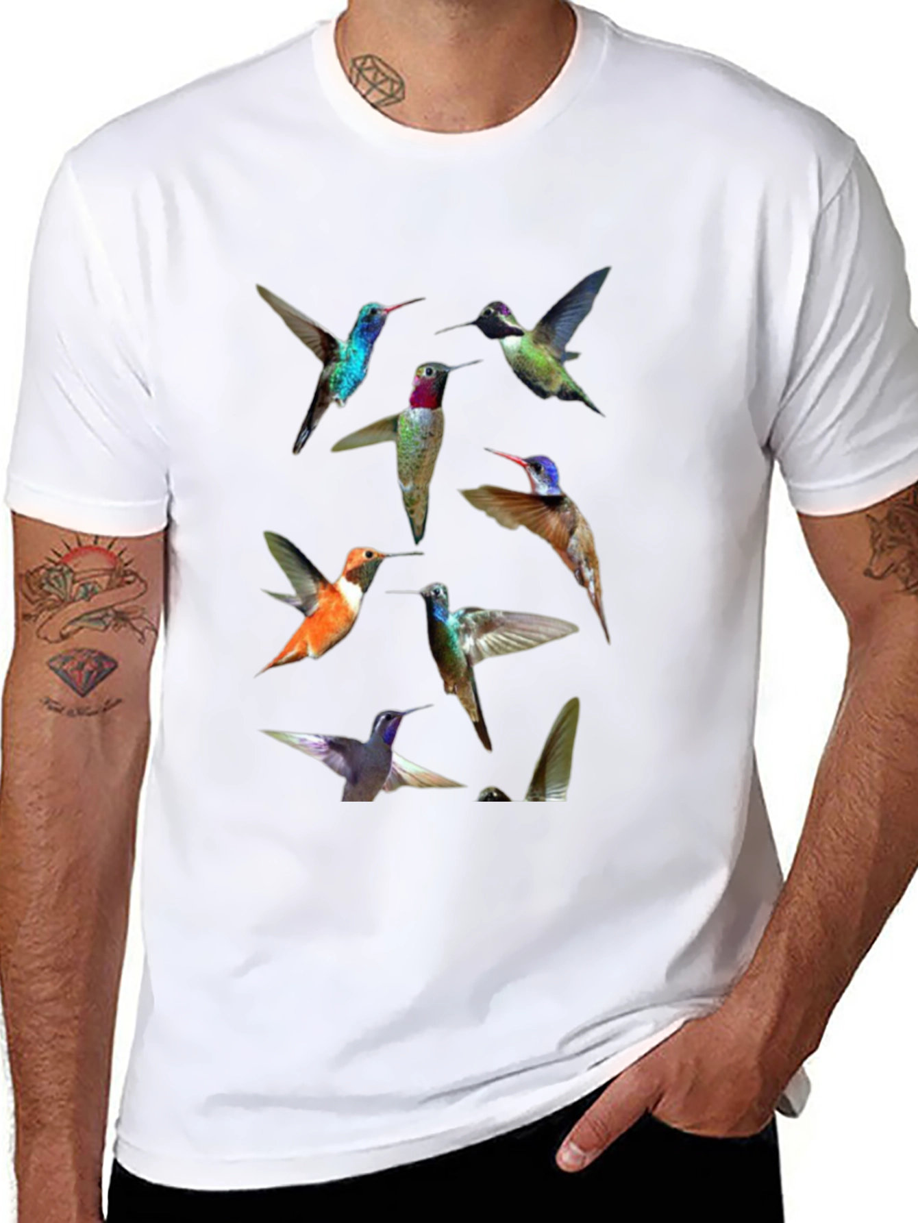 Hummingbird Print Crew Neck Tee
