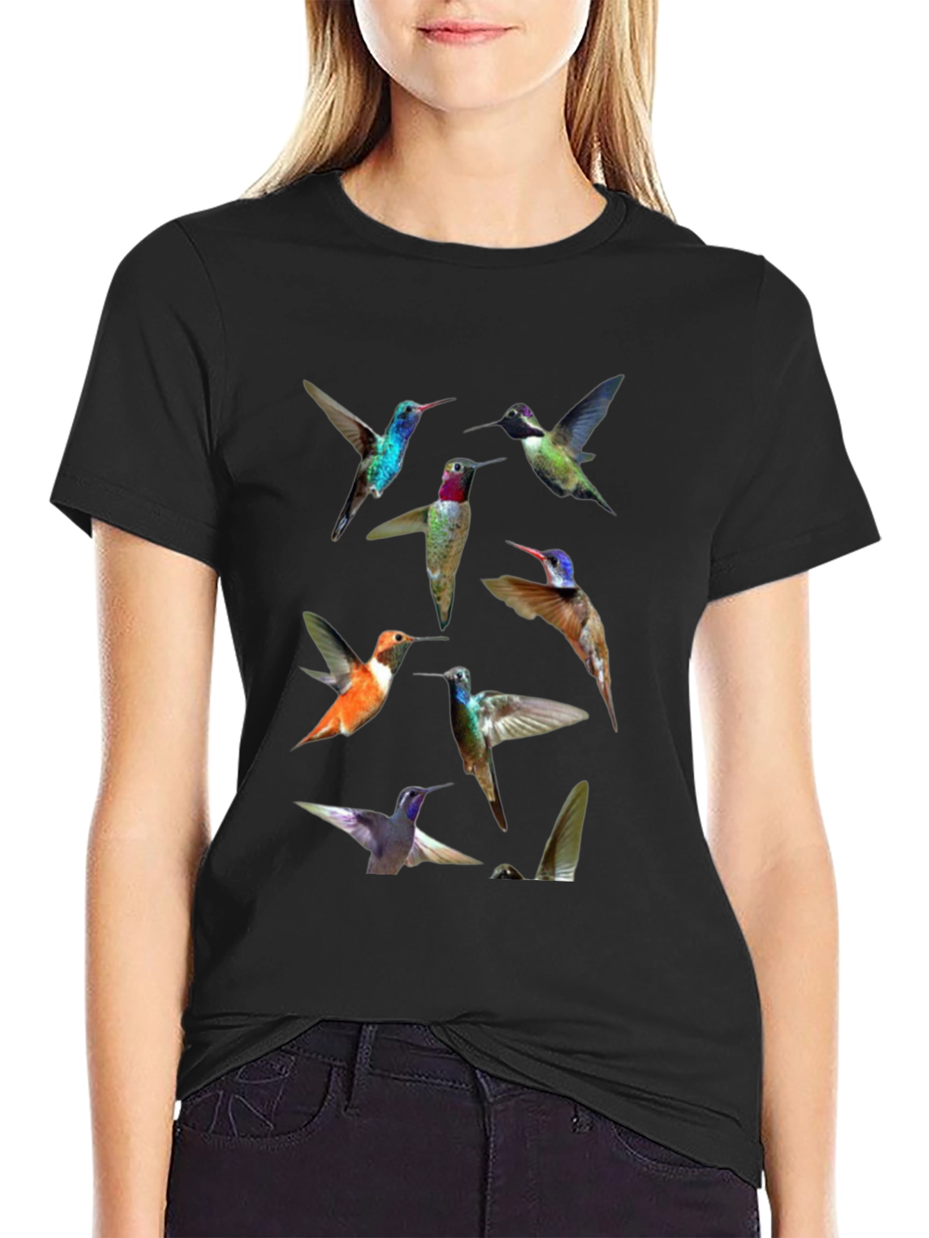 Hummingbird Print Crew Neck Tee
