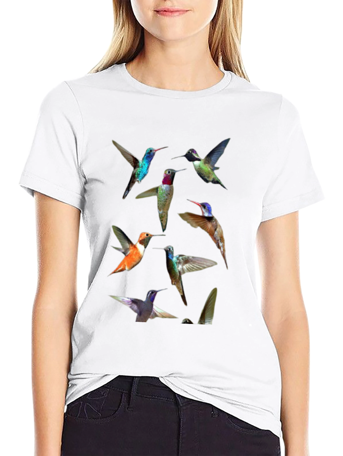 Hummingbird Print Crew Neck Tee