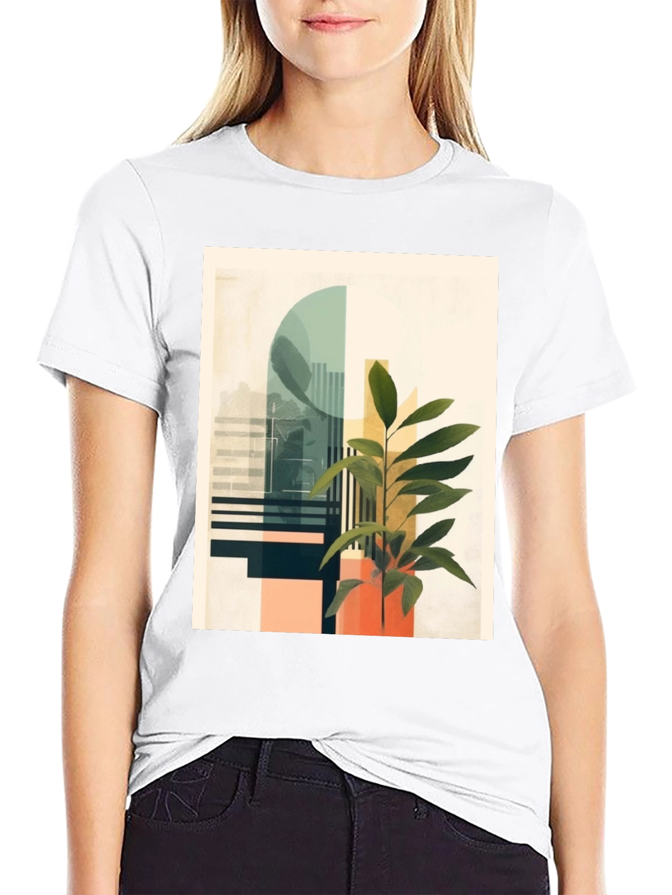 Abstract Plant Graphic Tee - Modern Black T-Shirt