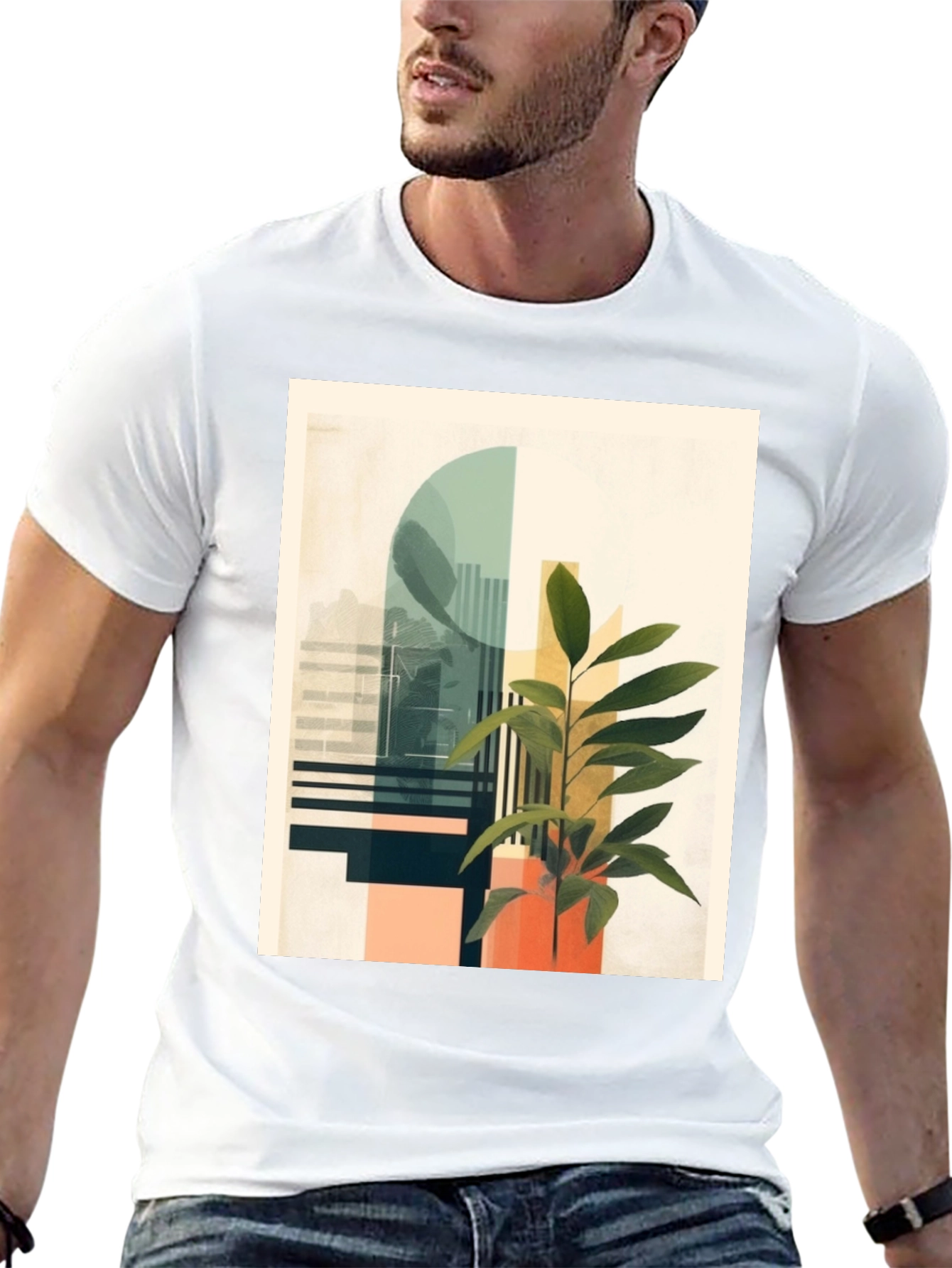 Abstract Plant Graphic Tee - Modern Black T-Shirt