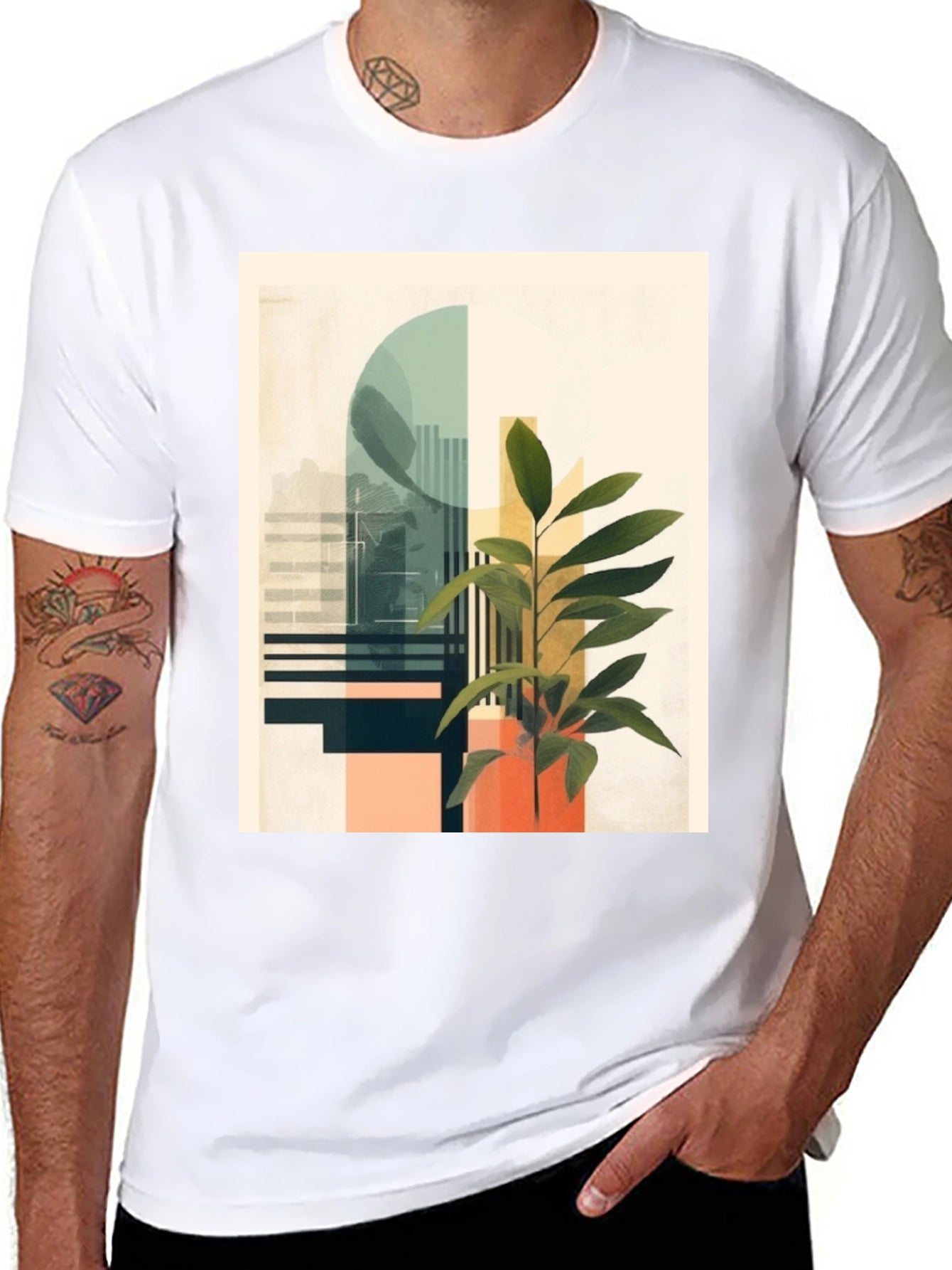 Abstract Plant Graphic Tee - Modern Black T-Shirt