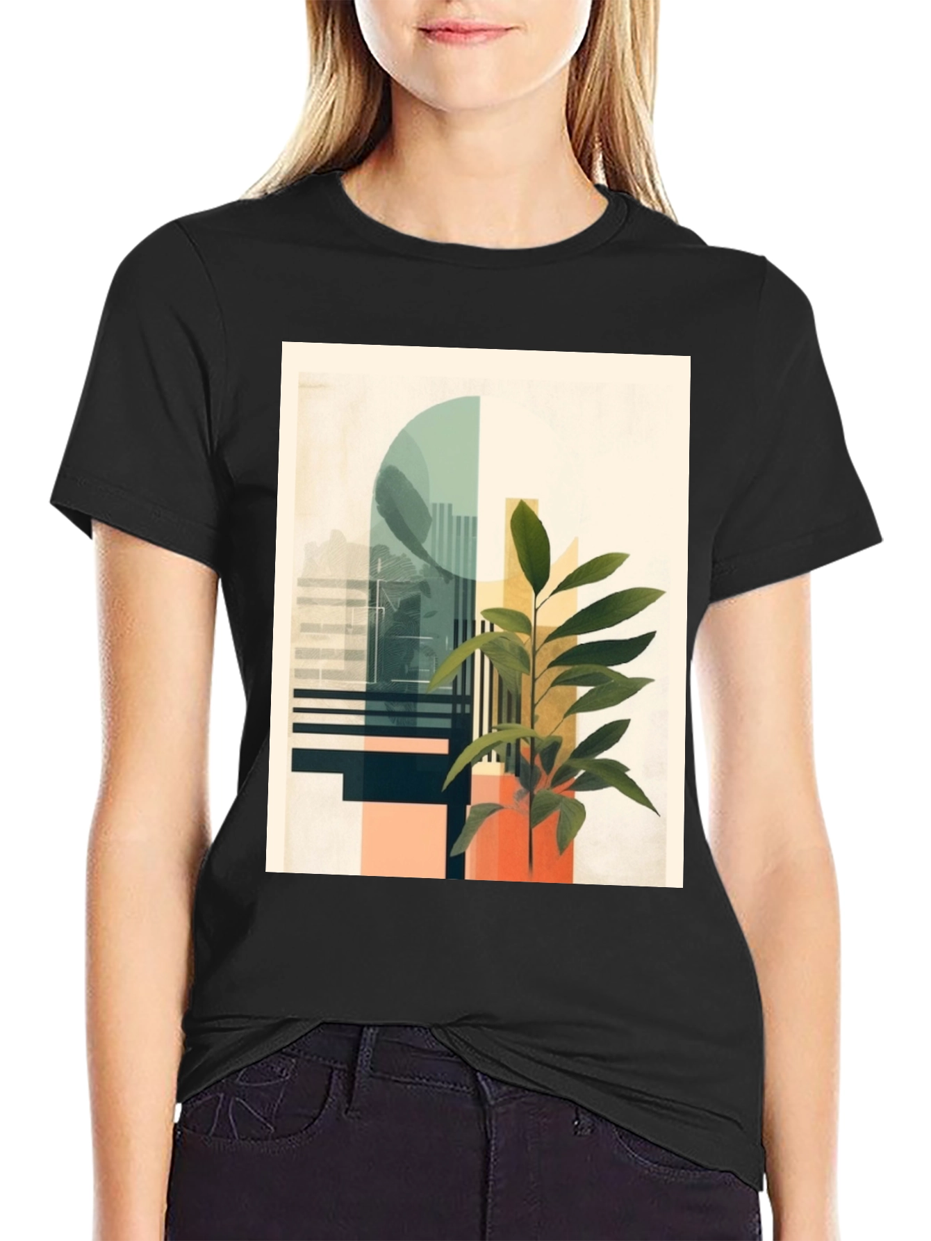 Abstract Plant Graphic Tee - Modern Black T-Shirt