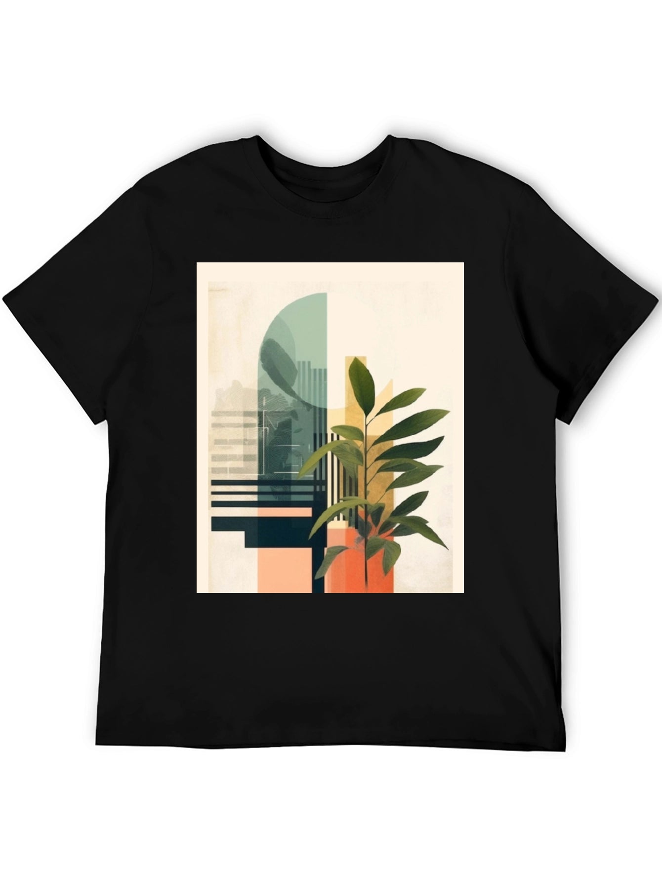 Abstract Plant Graphic Tee - Modern Black T-Shirt