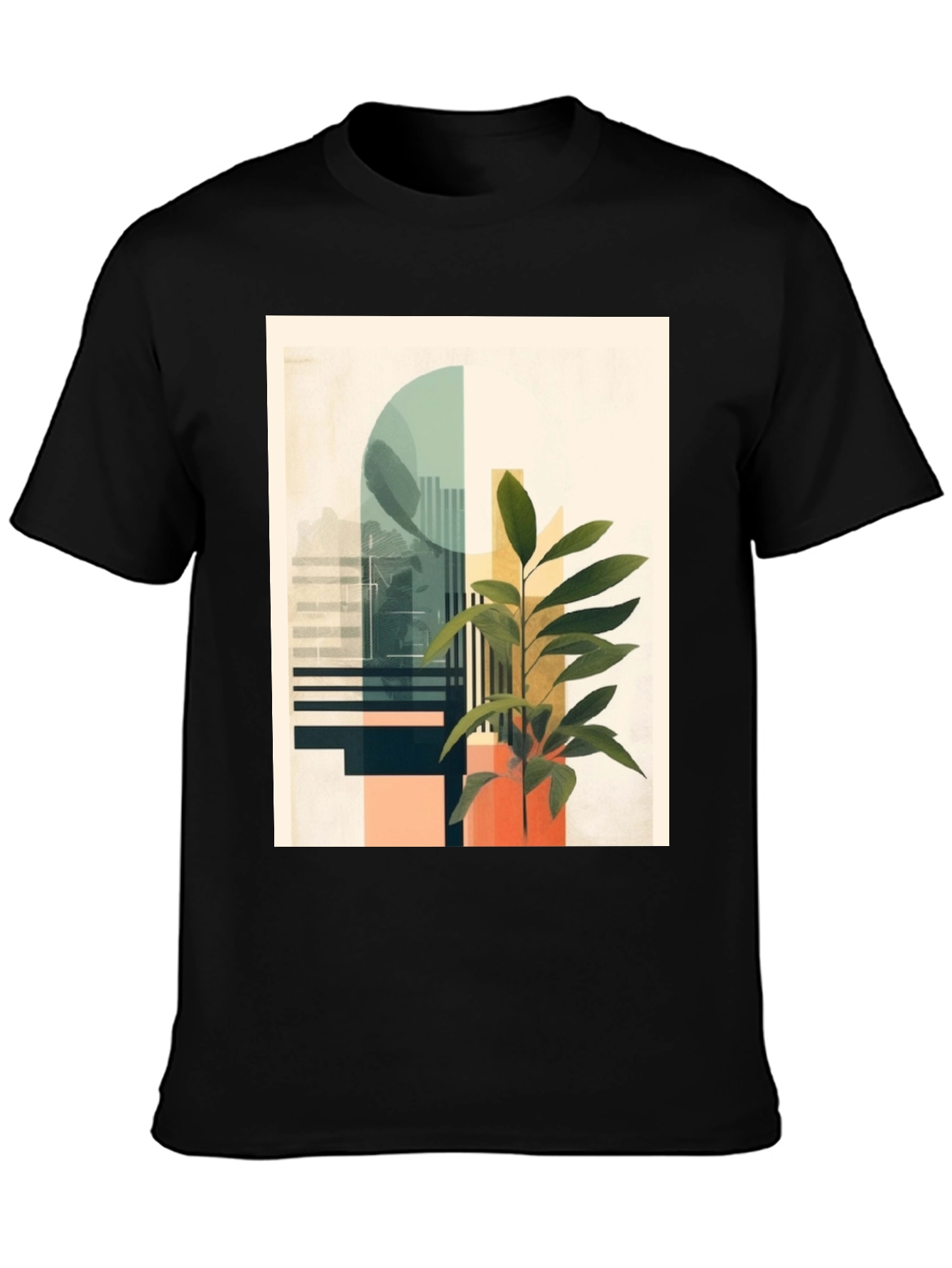 Abstract Plant Graphic Tee - Modern Black T-Shirt