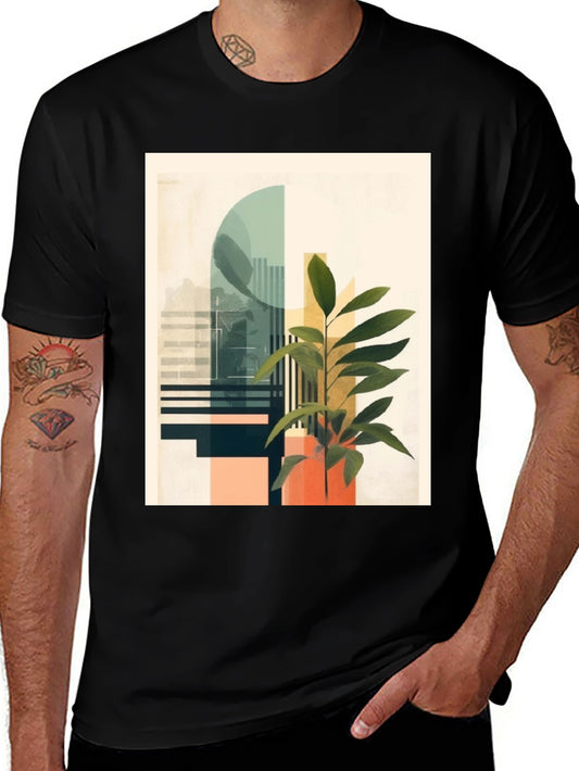 Abstract Plant Graphic Tee - Modern Black T-Shirt