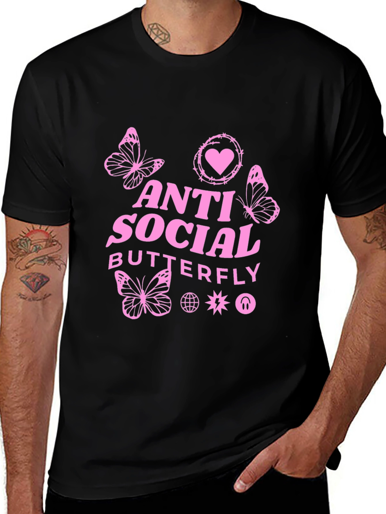Anti Social Butterfly Graphic Tee - Black