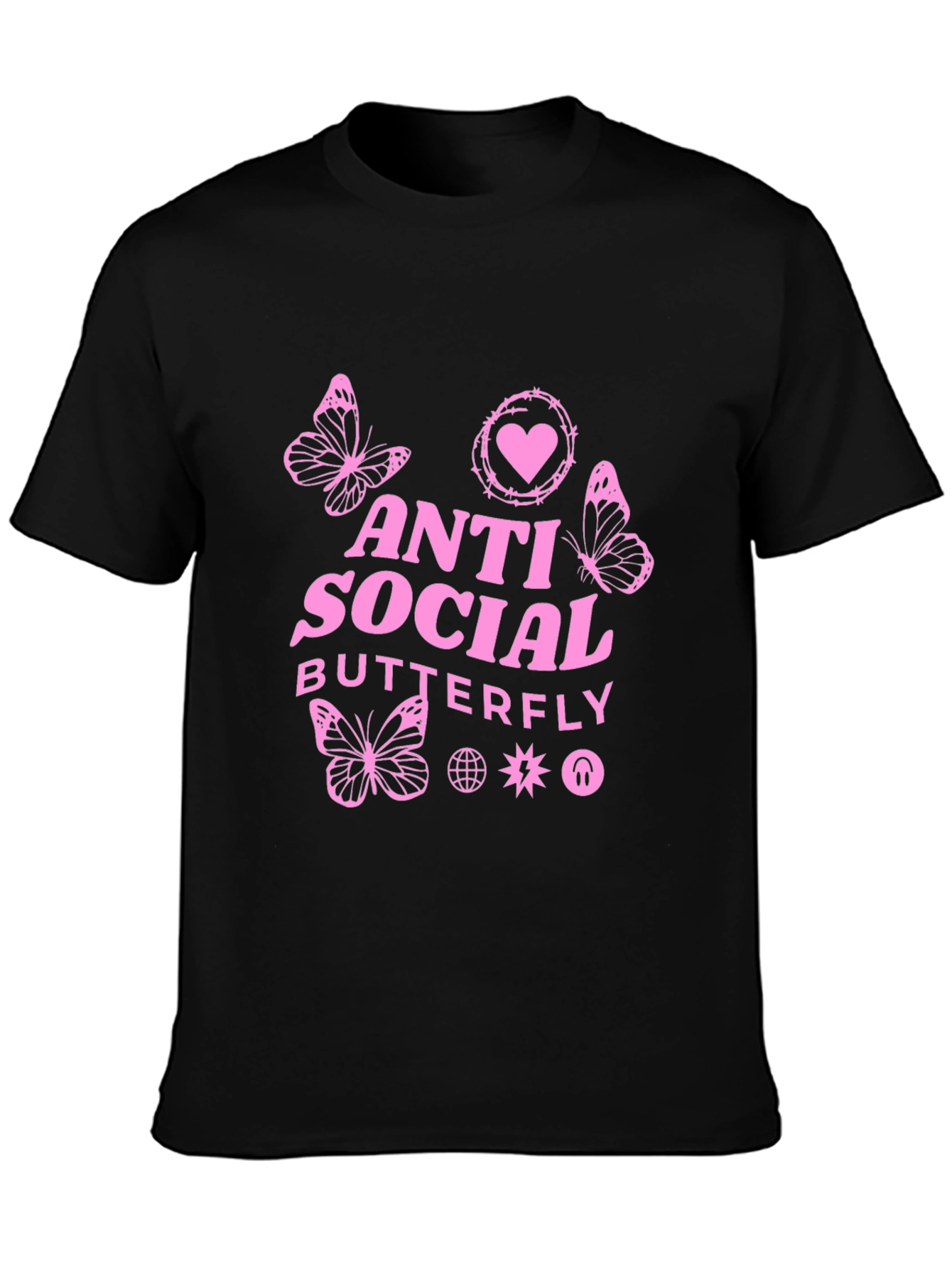Anti Social Butterfly Graphic Tee - Black