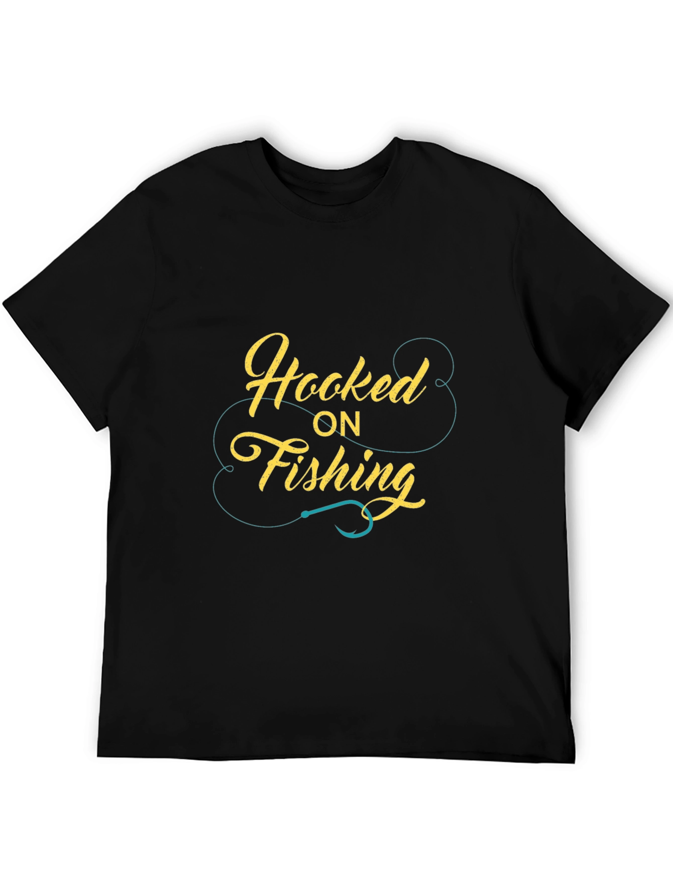 Hooked On Fishing Graphic Print Mens Black T-Shirt
