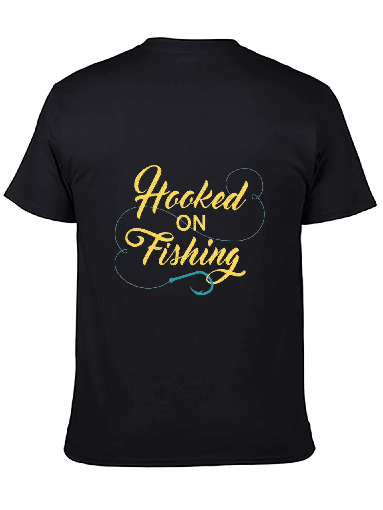 Hooked On Fishing Graphic Print Mens Black T-Shirt