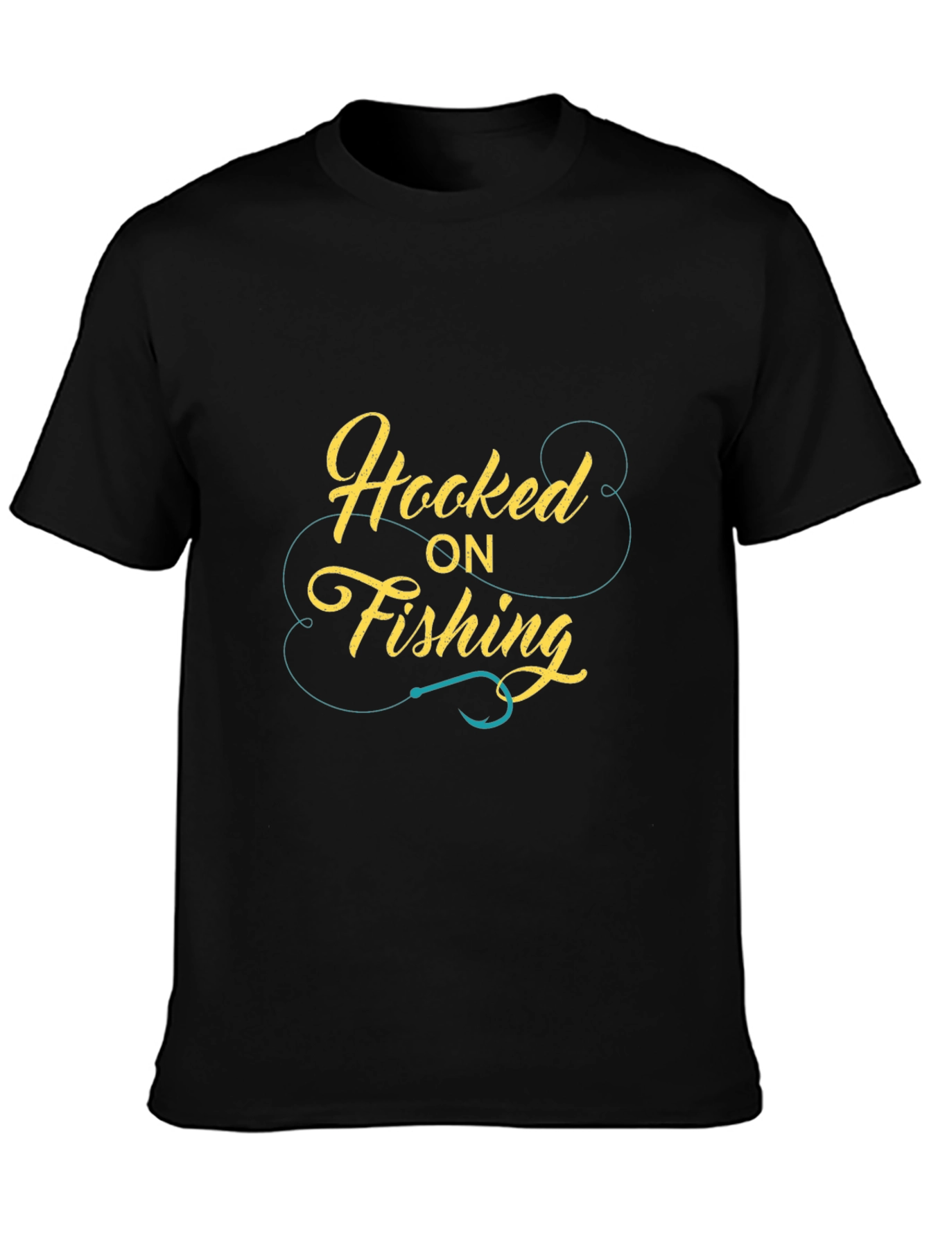 Hooked On Fishing Graphic Print Mens Black T-Shirt