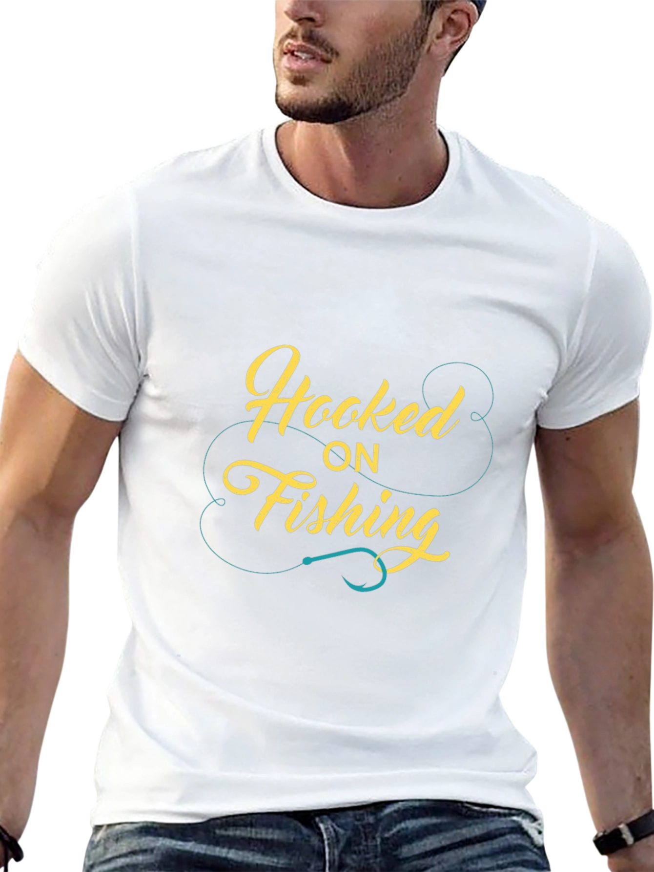 Hooked On Fishing Graphic Print Mens Black T-Shirt