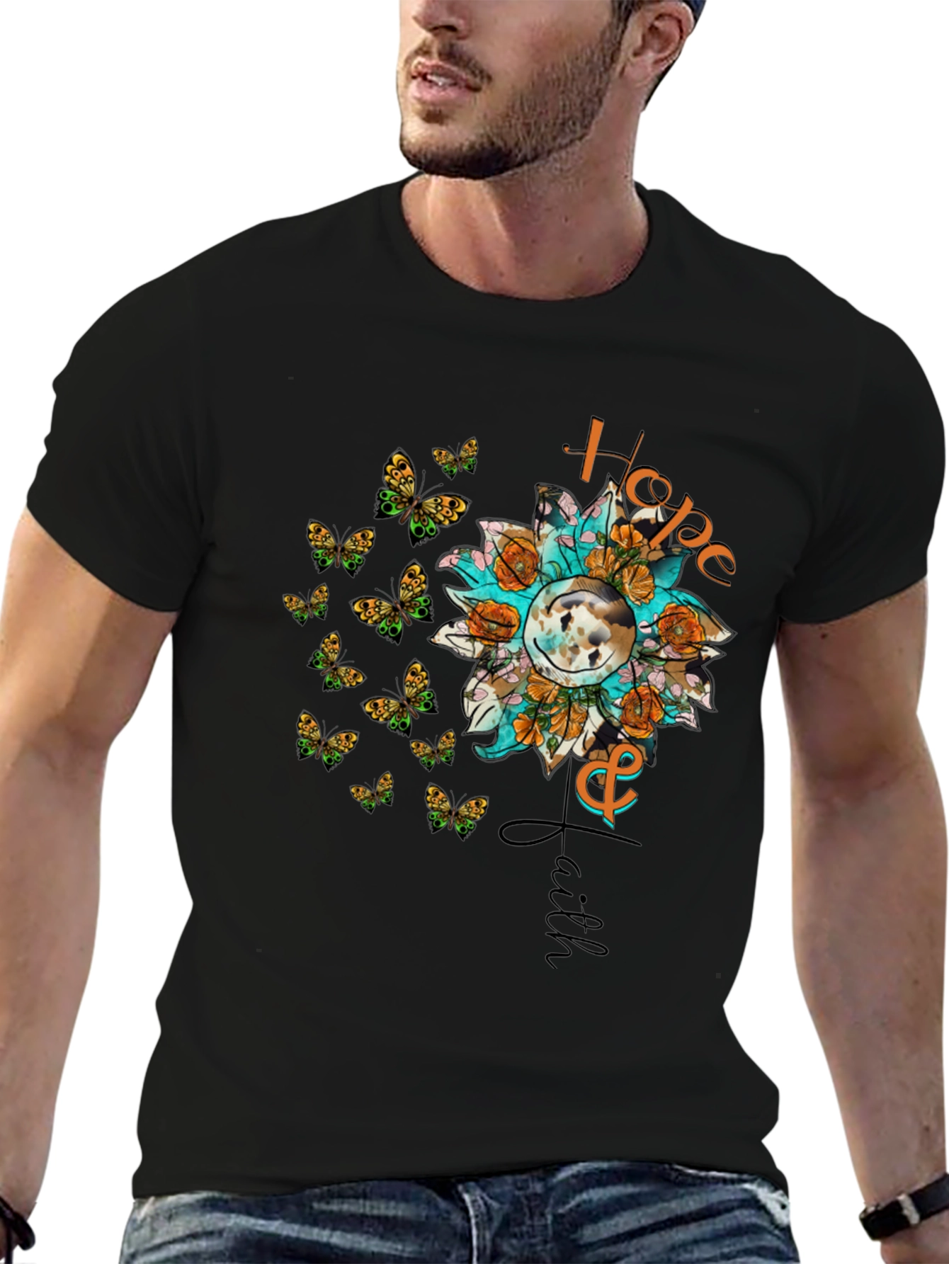 Hope and Faith Sunflower Butterfly Graphic T-Shirt