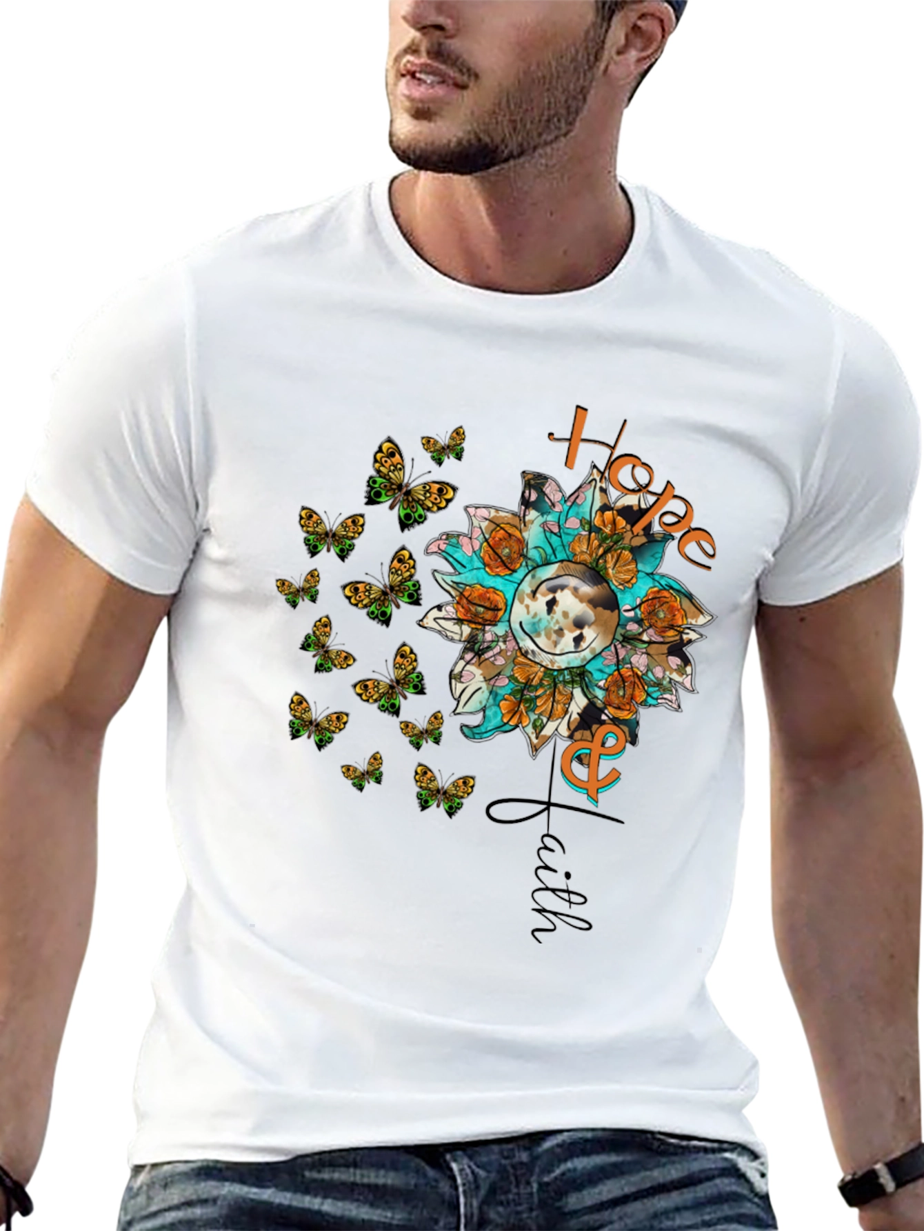 Hope and Faith Sunflower Butterfly Graphic T-Shirt