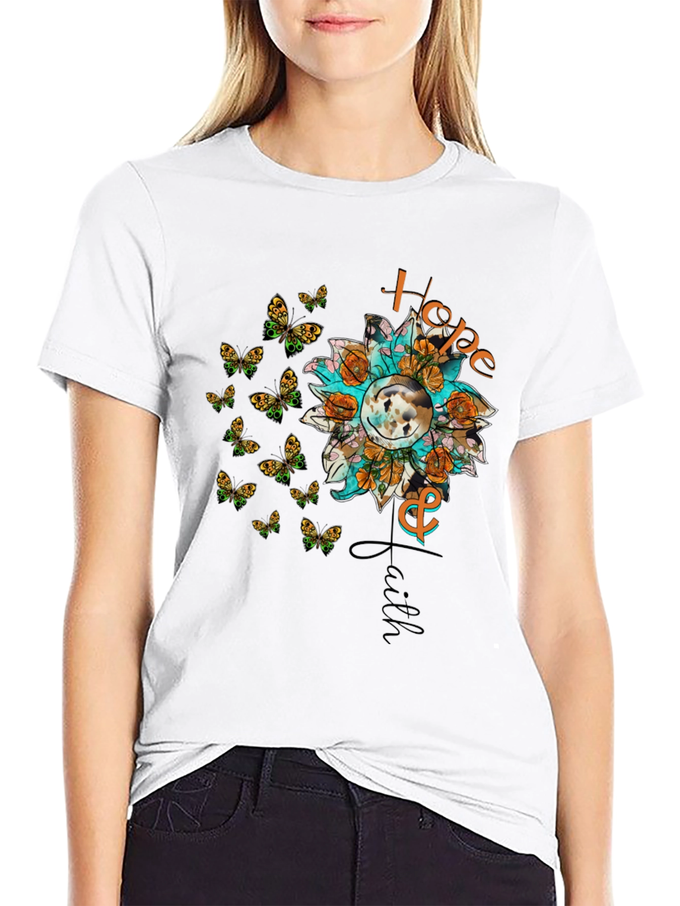 Hope and Faith Sunflower Butterfly Graphic T-Shirt