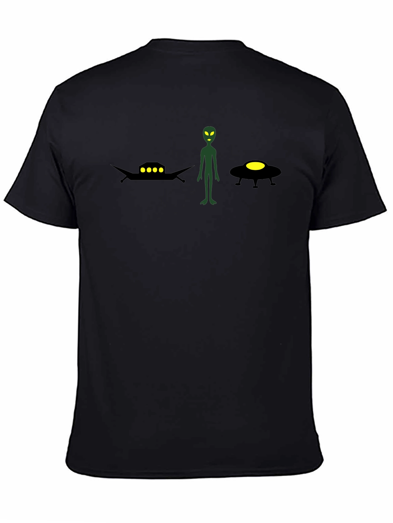 Alien UFO Graphic Tee - Black Cotton T-Shirt