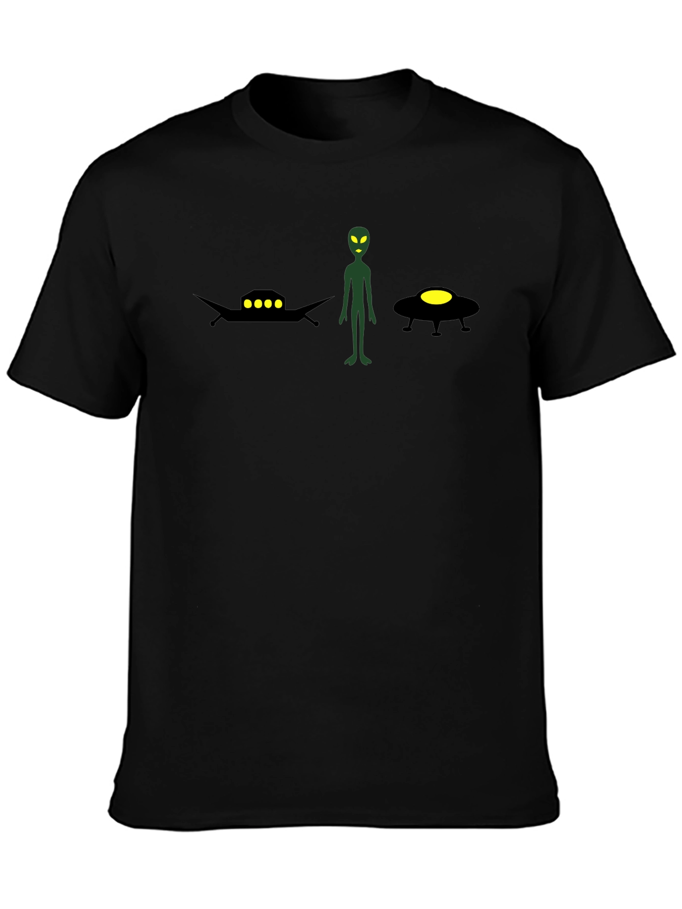 Alien UFO Graphic Tee - Black Cotton T-Shirt