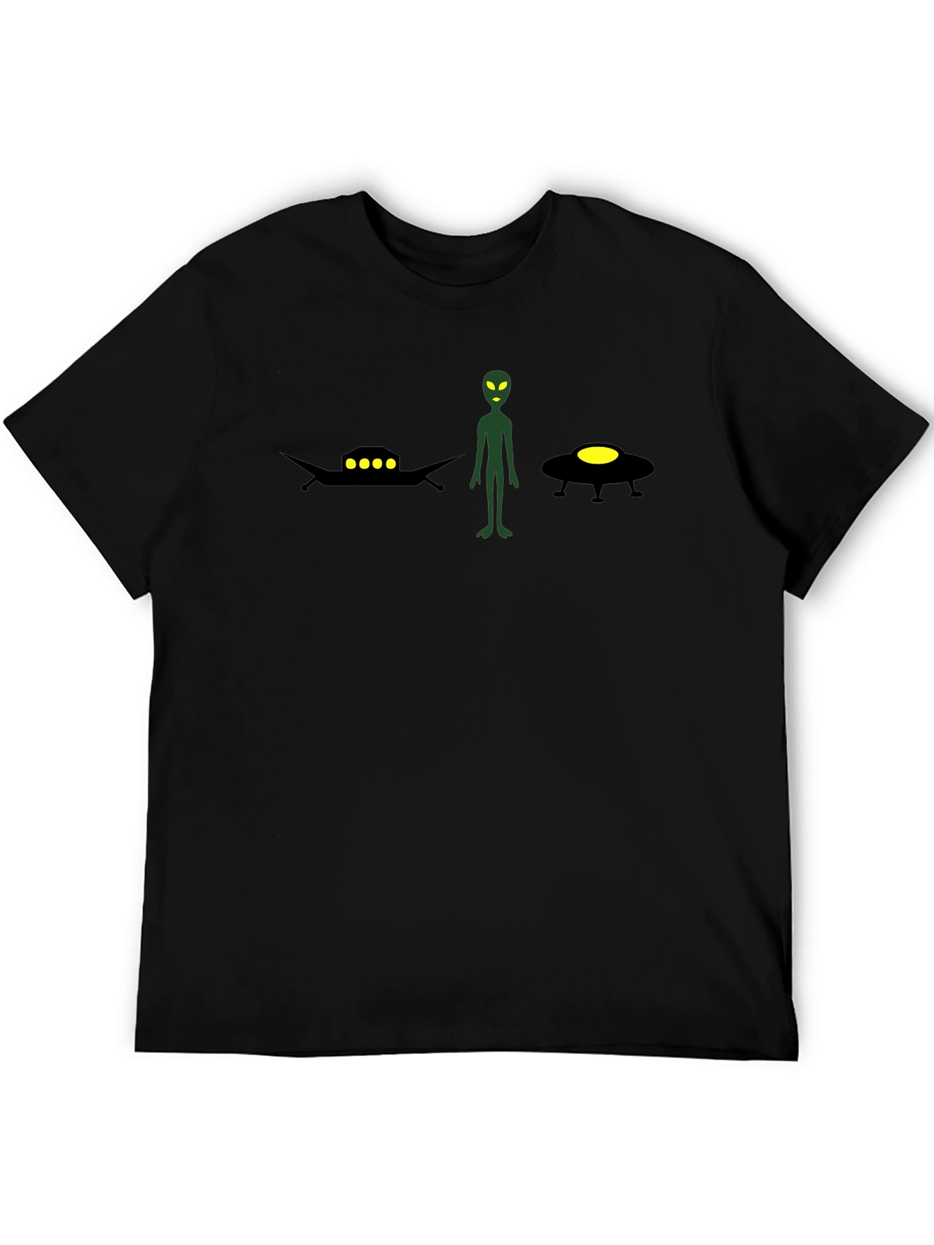 Alien UFO Graphic Tee - Black Cotton T-Shirt