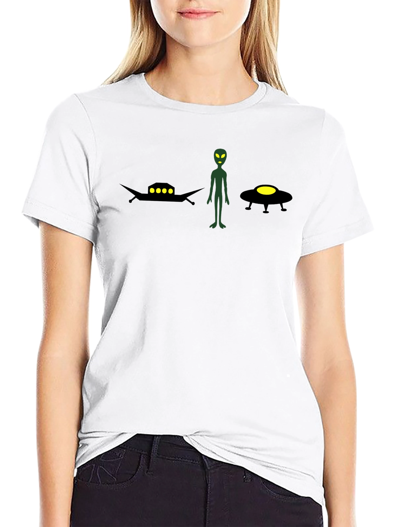 Alien UFO Graphic Tee - Black Cotton T-Shirt