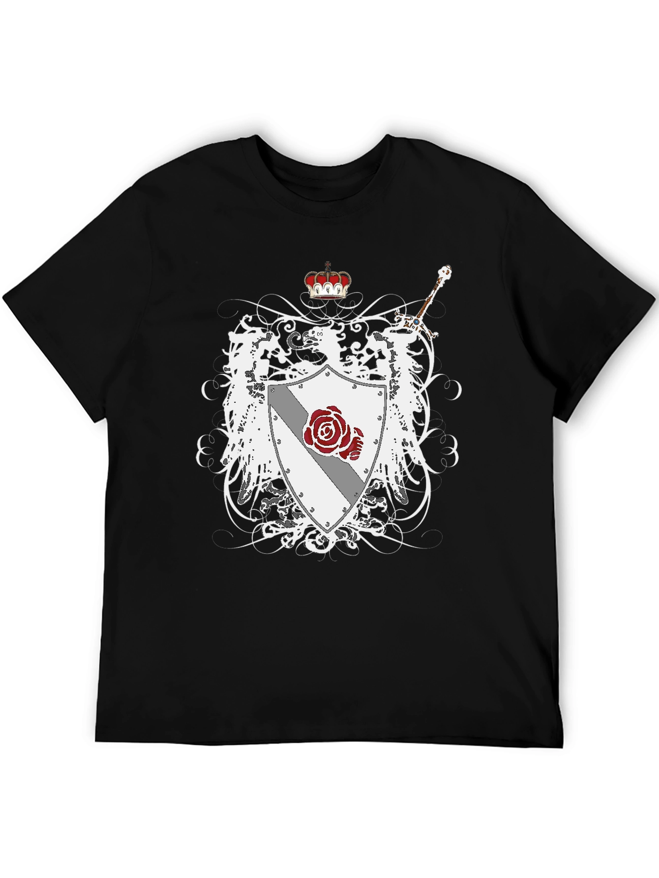 Heraldic Crest Rose Sword Graphic Tee