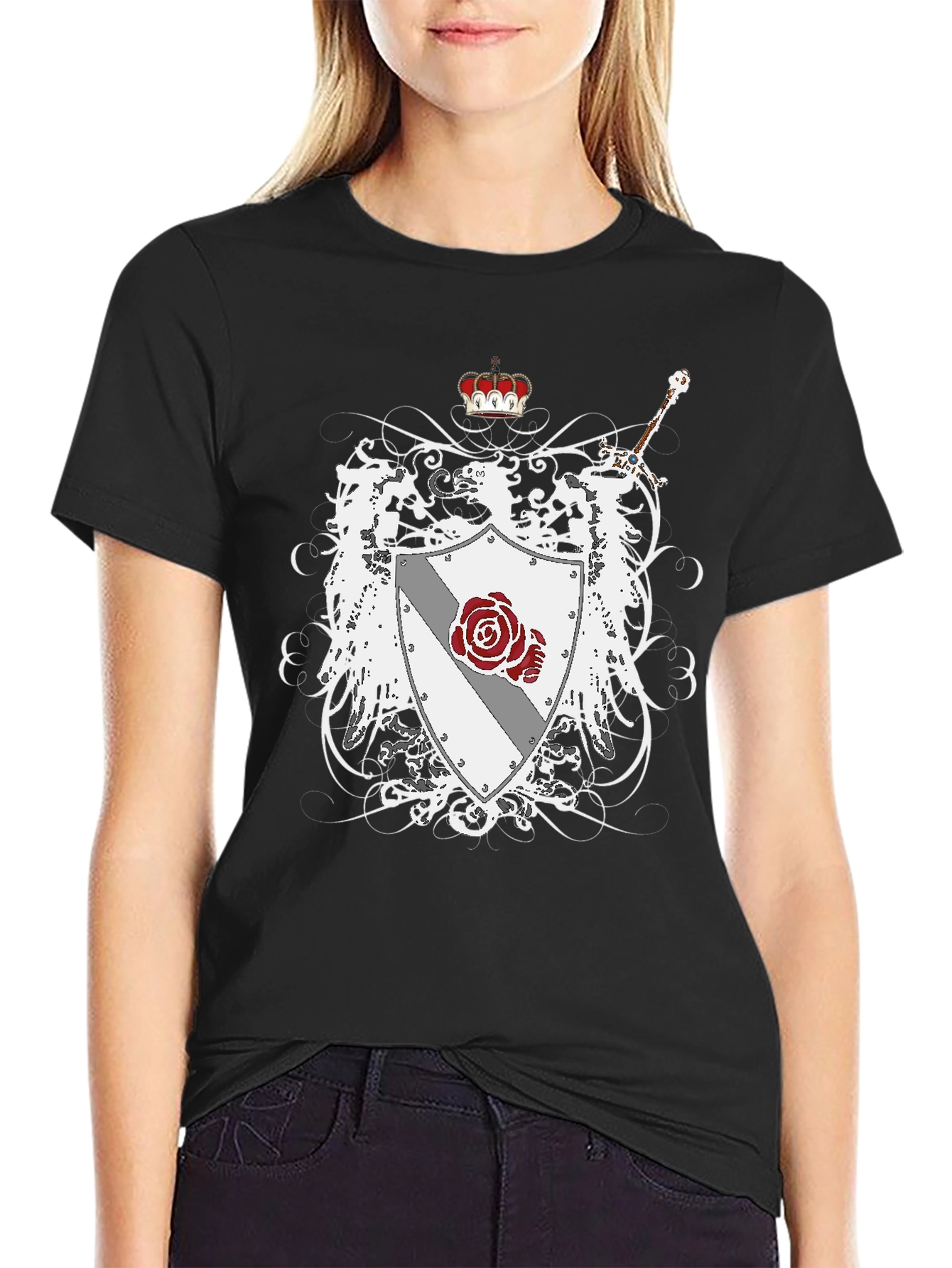 Heraldic Crest Rose Sword Graphic Tee