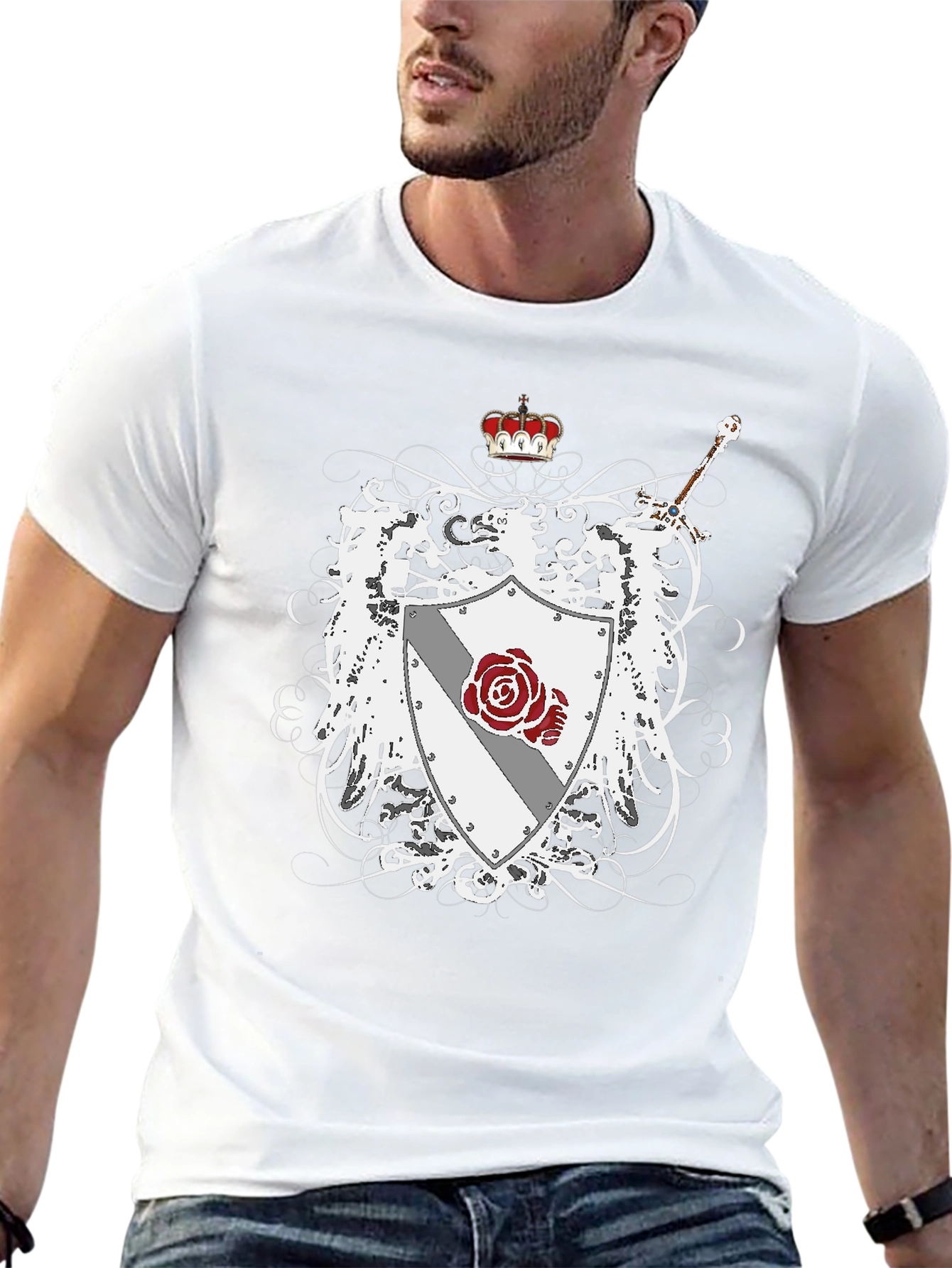 Heraldic Crest Rose Sword Graphic Tee