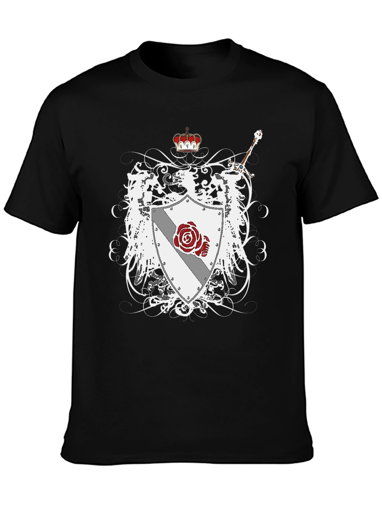 Heraldic Crest Rose Sword Graphic Tee