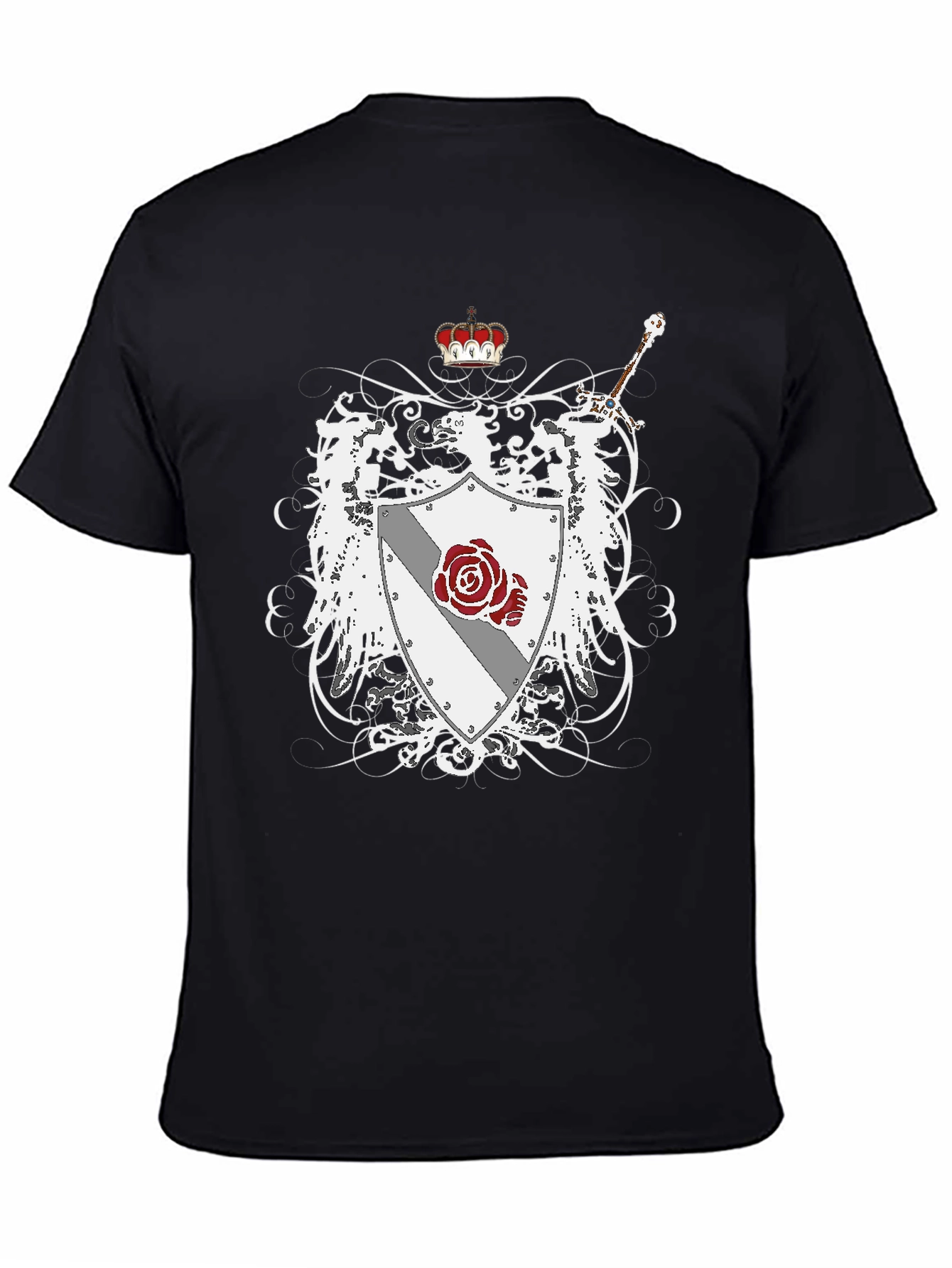 Heraldic Crest Rose Sword Graphic Tee