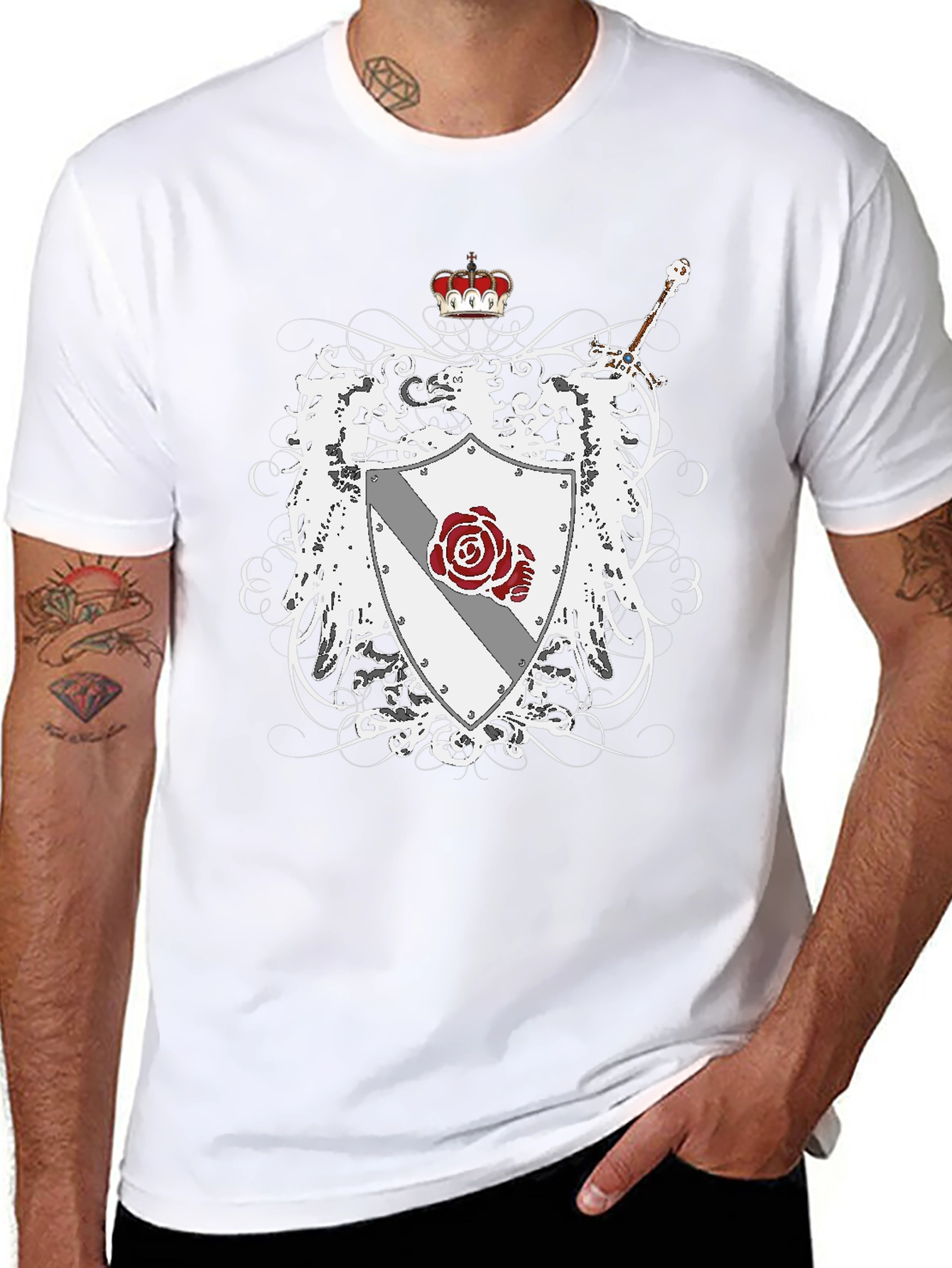 Heraldic Crest Rose Sword Graphic Tee