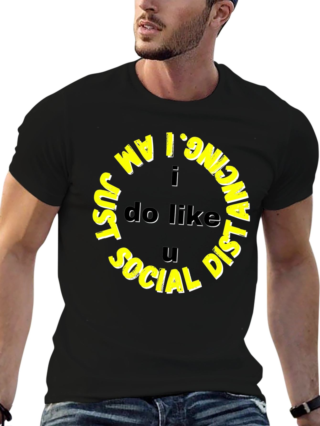I Am Just Social Distancing Black Tee