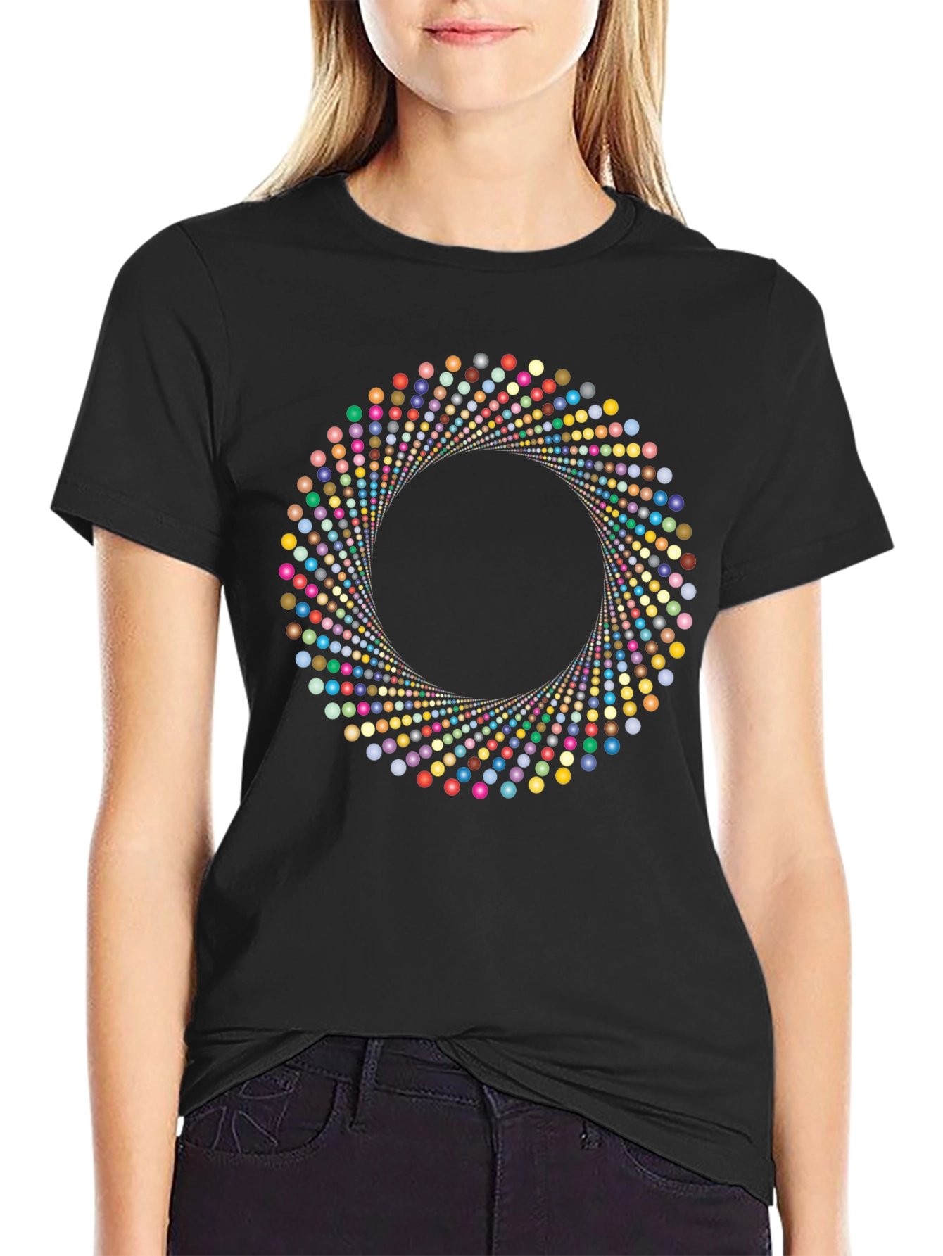 Abstract Circle Dot Pattern Black T-Shirt
