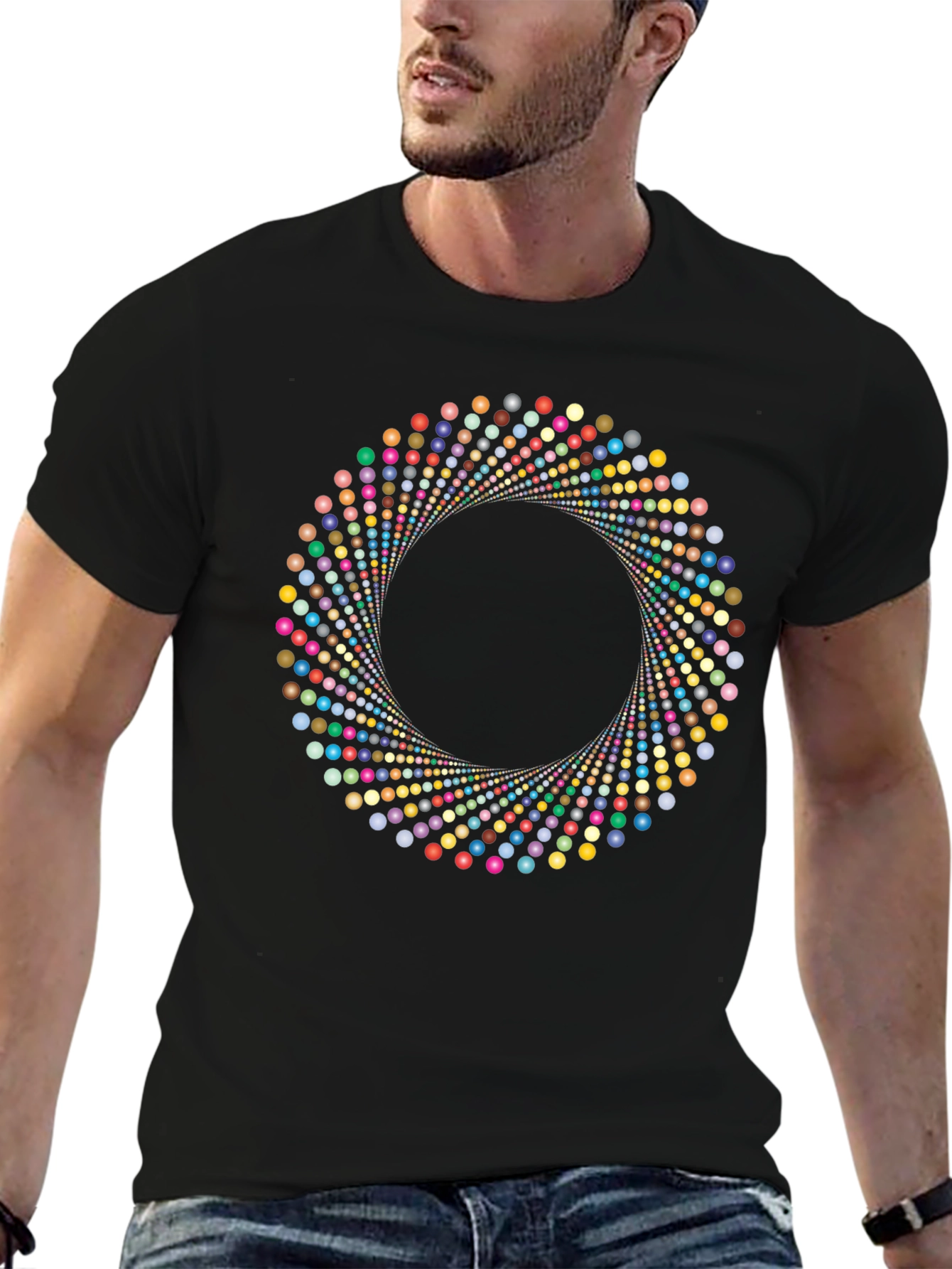 Abstract Circle Dot Pattern Black T-Shirt