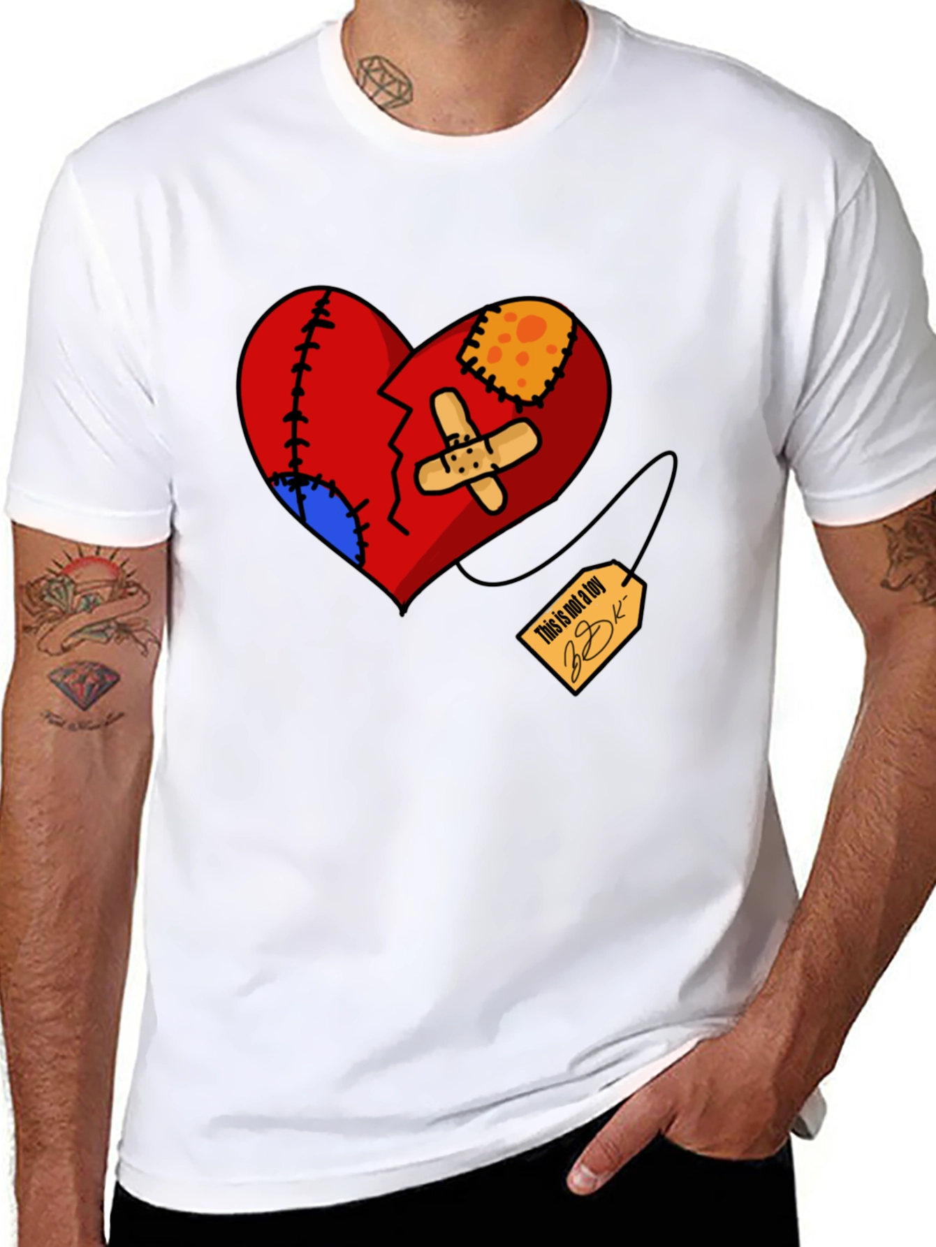 Heart Patchwork Graphic Tee - Black