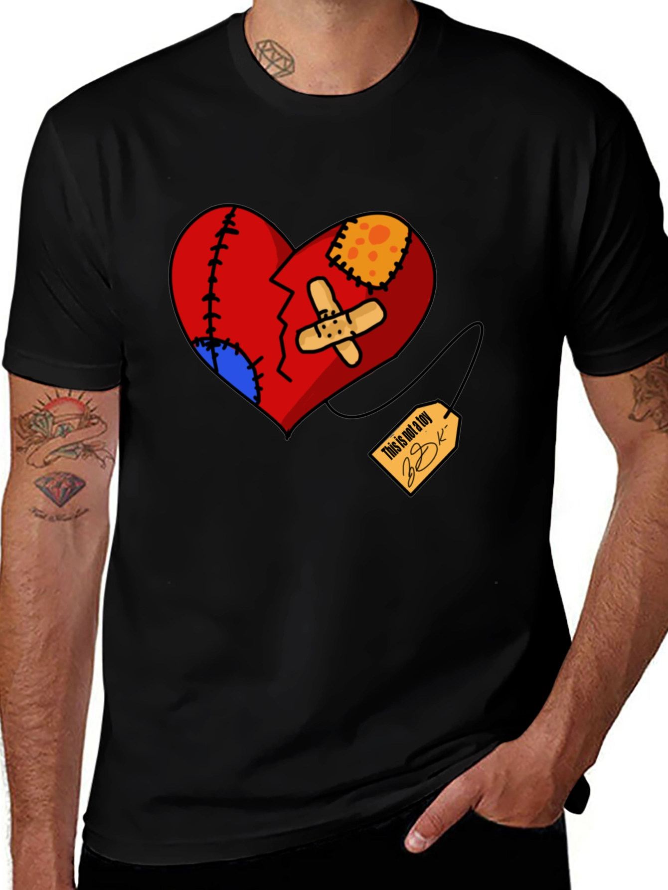 Heart Patchwork Graphic Tee - Black