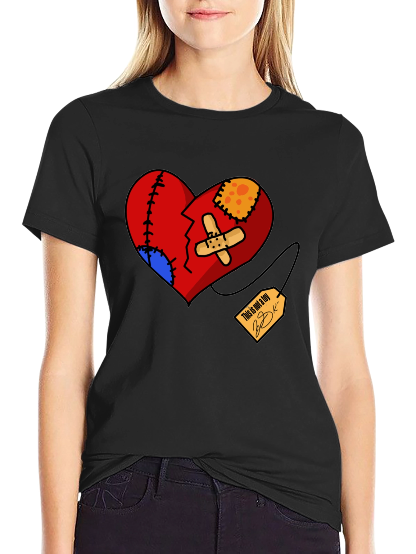 Heart Patchwork Graphic Tee - Black