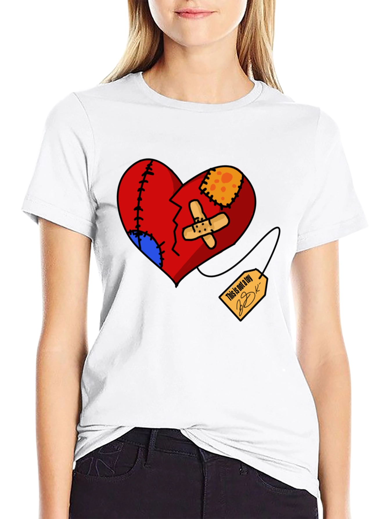 Heart Patchwork Graphic Tee - Black