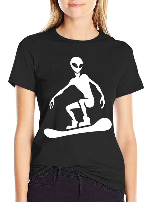 Alien Snowboarding Graphic Tee - Black Cotton T-Shirt