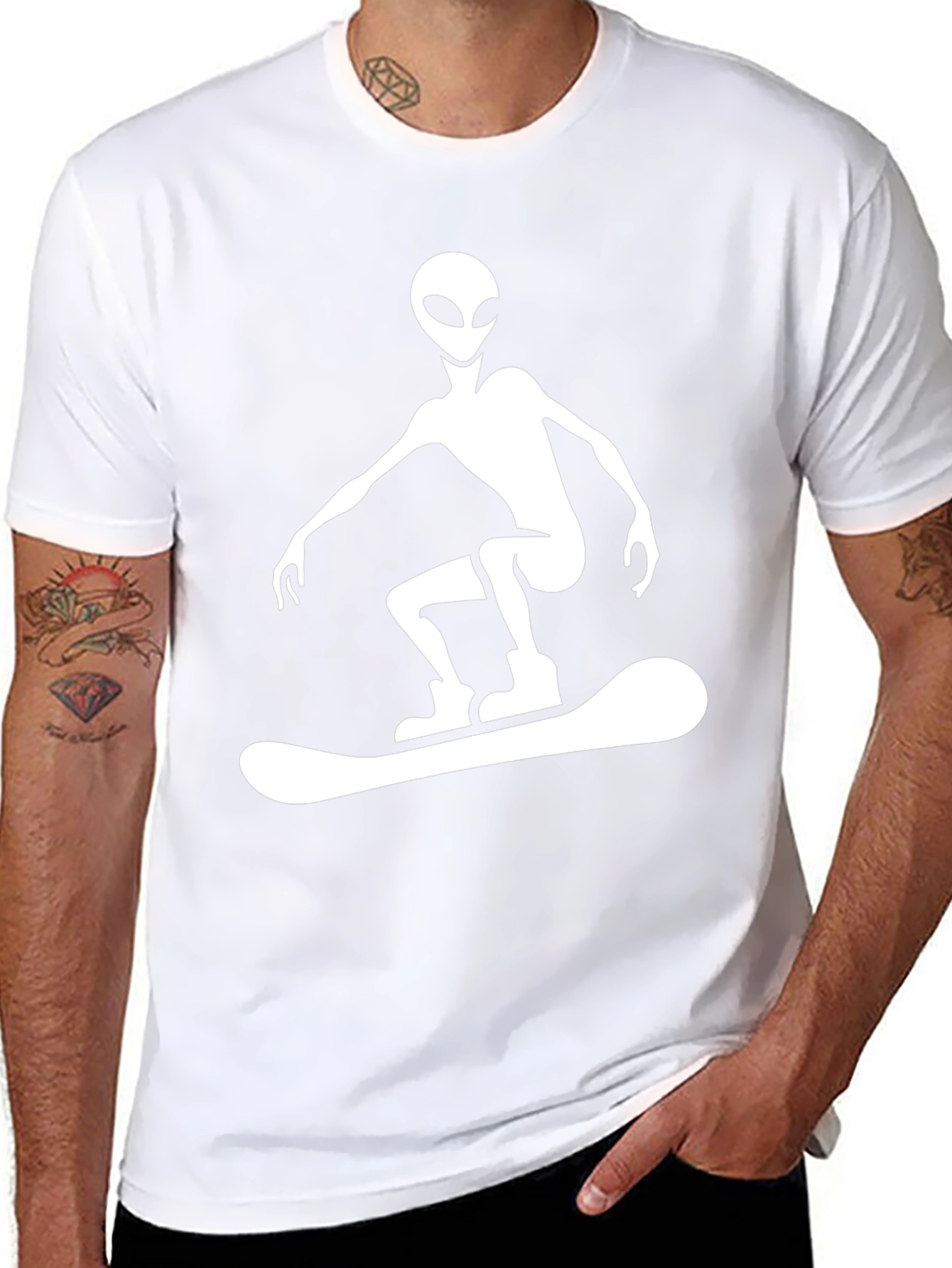 Alien Snowboarding Graphic Tee - Black Cotton T-Shirt