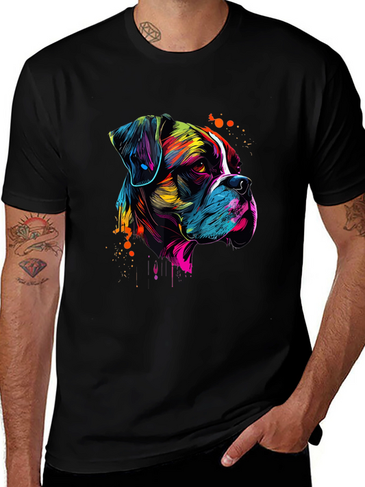 Abstract Boxer Dog Graphic Print Black T-Shirt