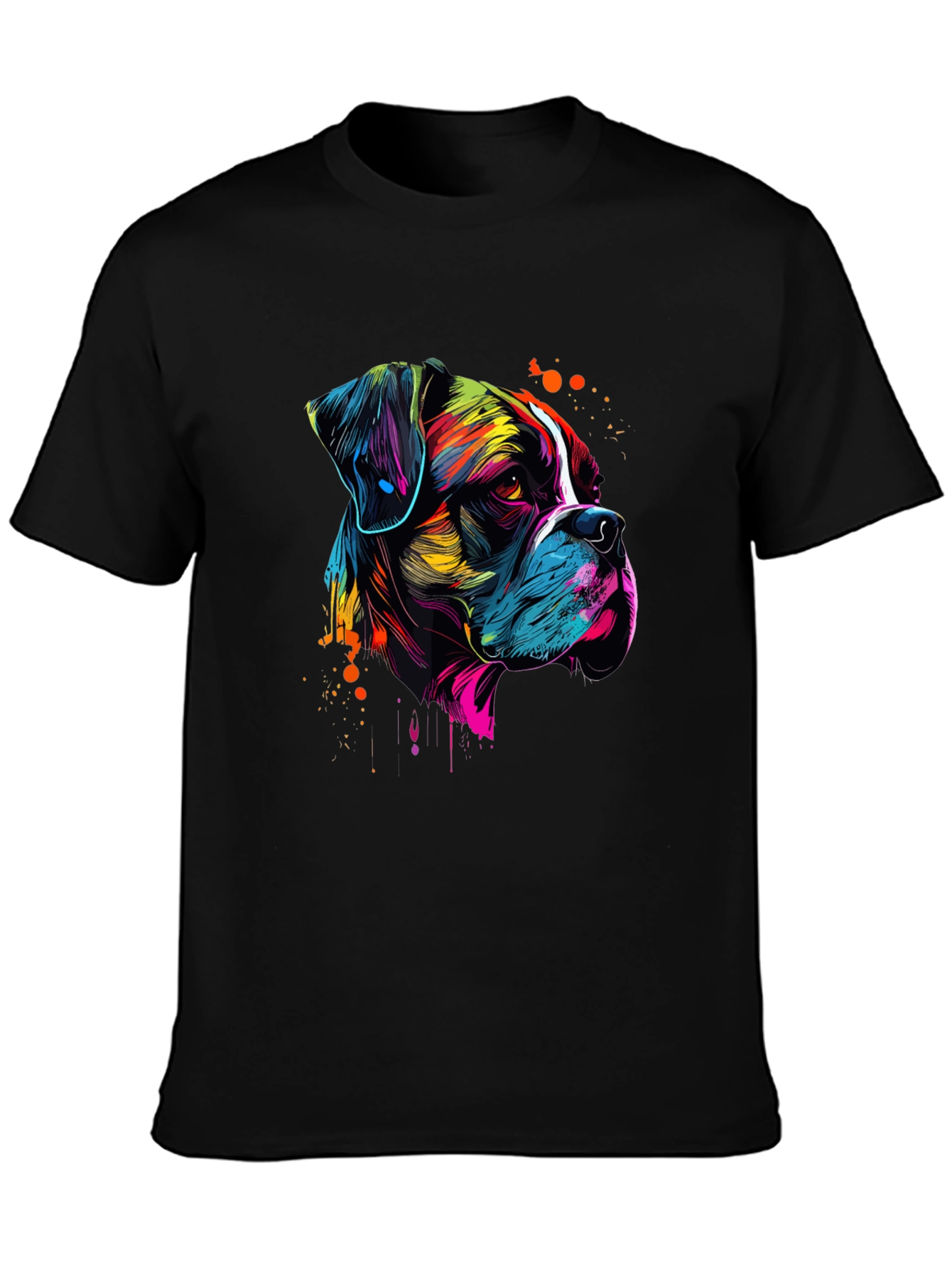 Abstract Boxer Dog Graphic Print Black T-Shirt