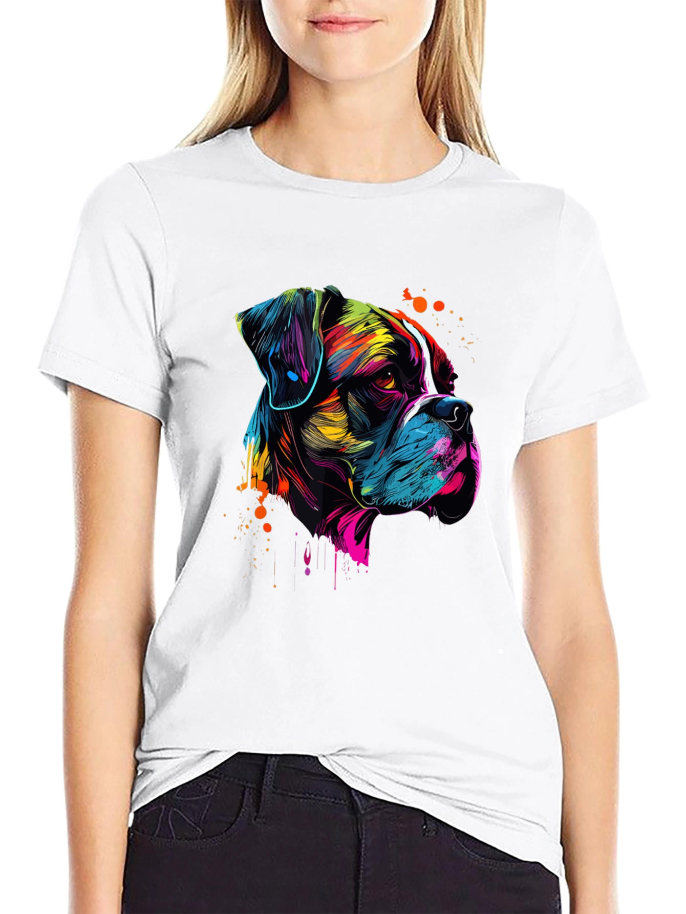 Abstract Boxer Dog Graphic Print Black T-Shirt