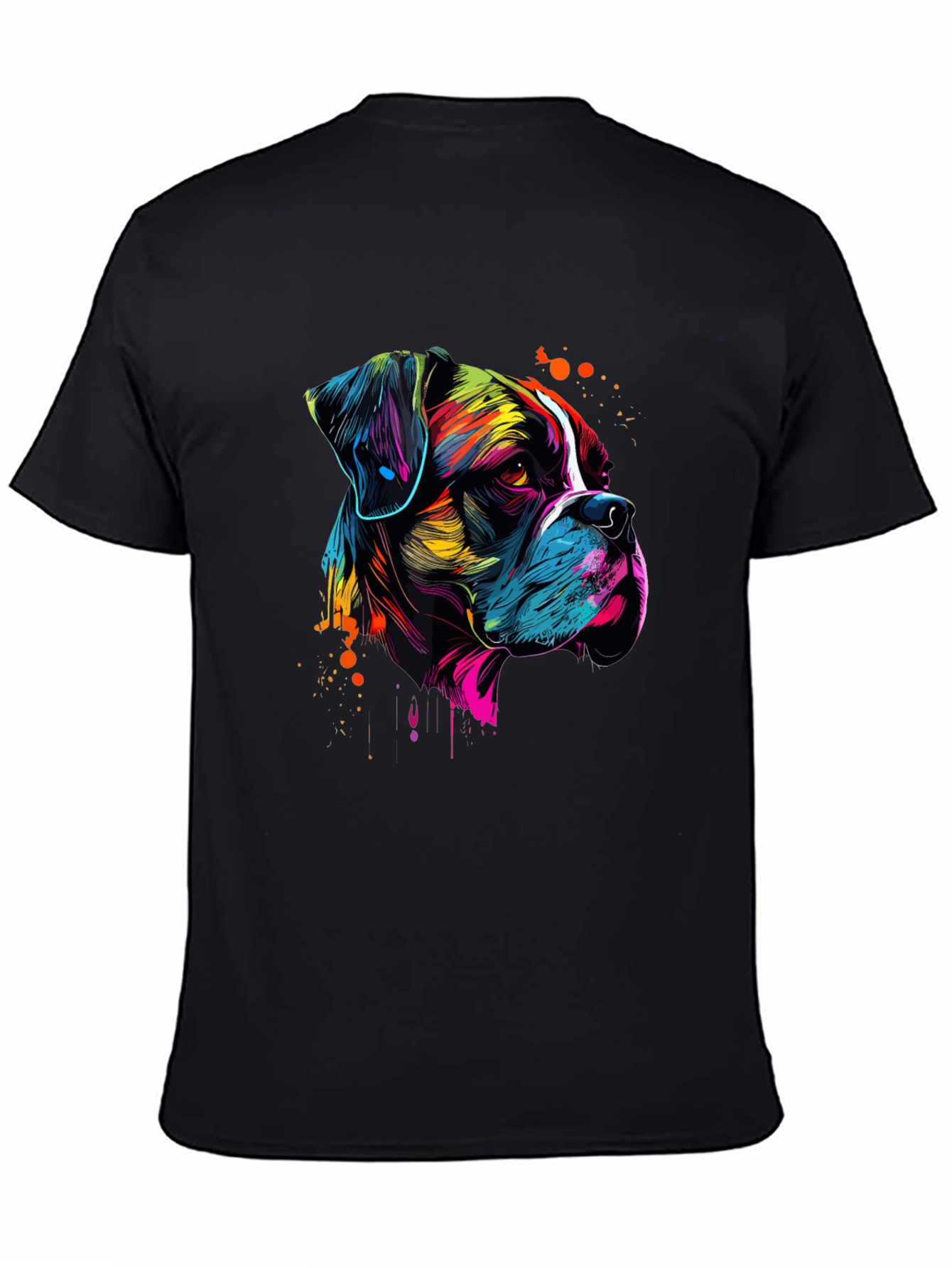 Abstract Boxer Dog Graphic Print Black T-Shirt