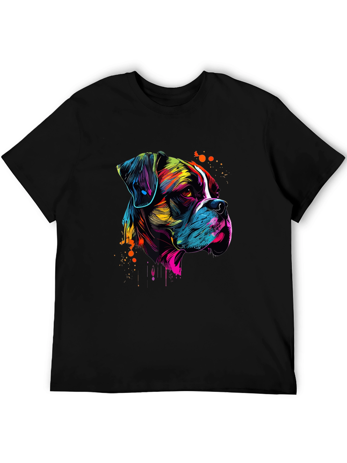 Abstract Boxer Dog Graphic Print Black T-Shirt